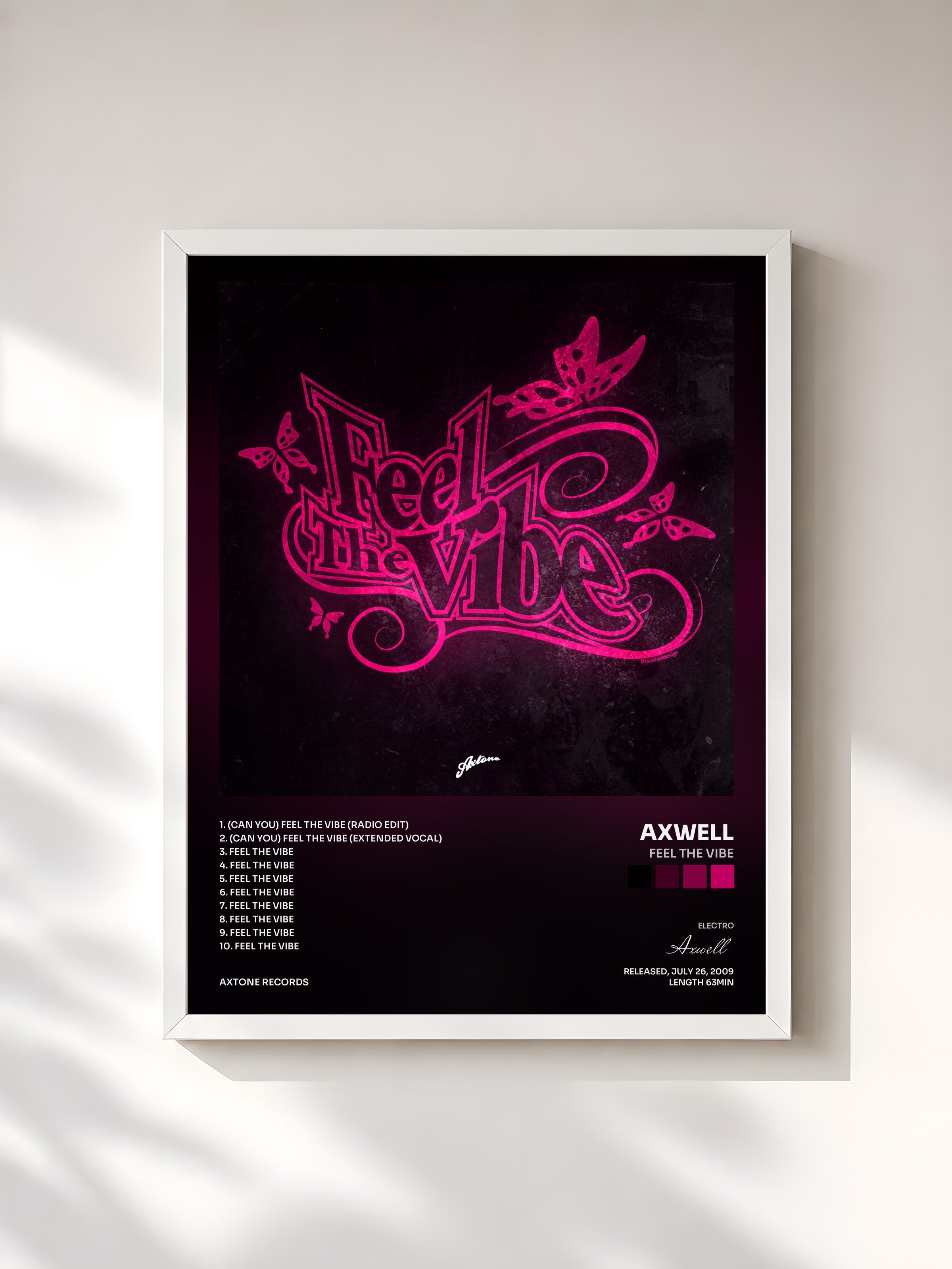 #blanc Tableau de l'album Feel The Vibe de Axwell, cadre blanc, imprimé et encadré en France