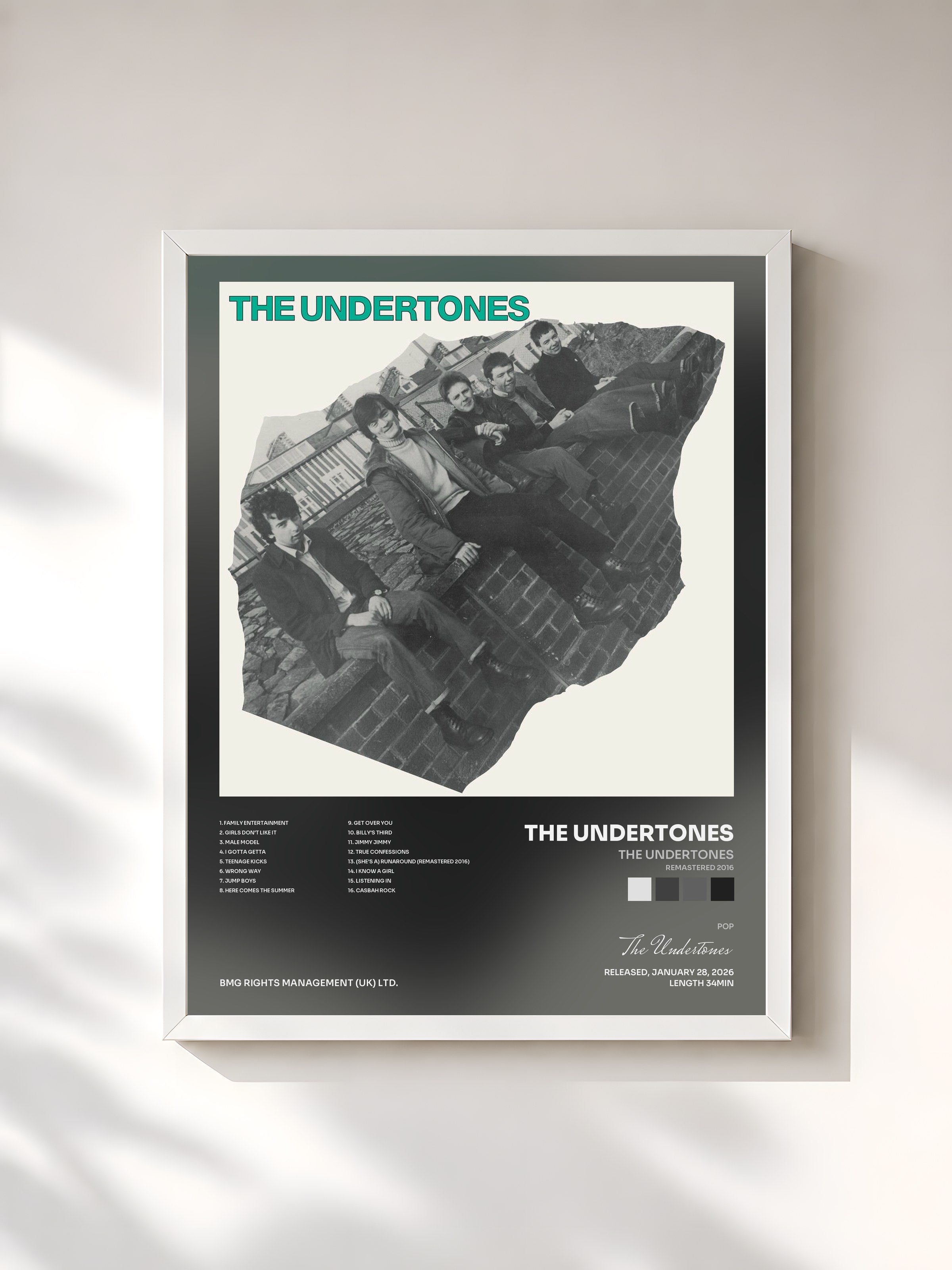 #blanc Tableau de l'album The Undertones (Remastered 2016) de The Undertones, cadre blanc, imprimé et encadré en France