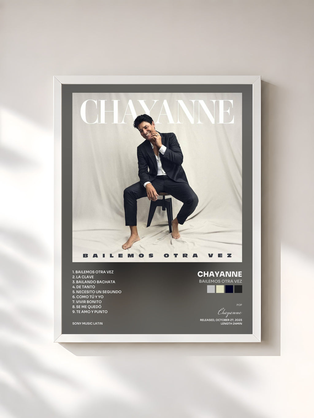 #blanc Tableau de l'album Bailemos Otra Vez de Chayanne, cadre blanc, imprimé et encadré en France