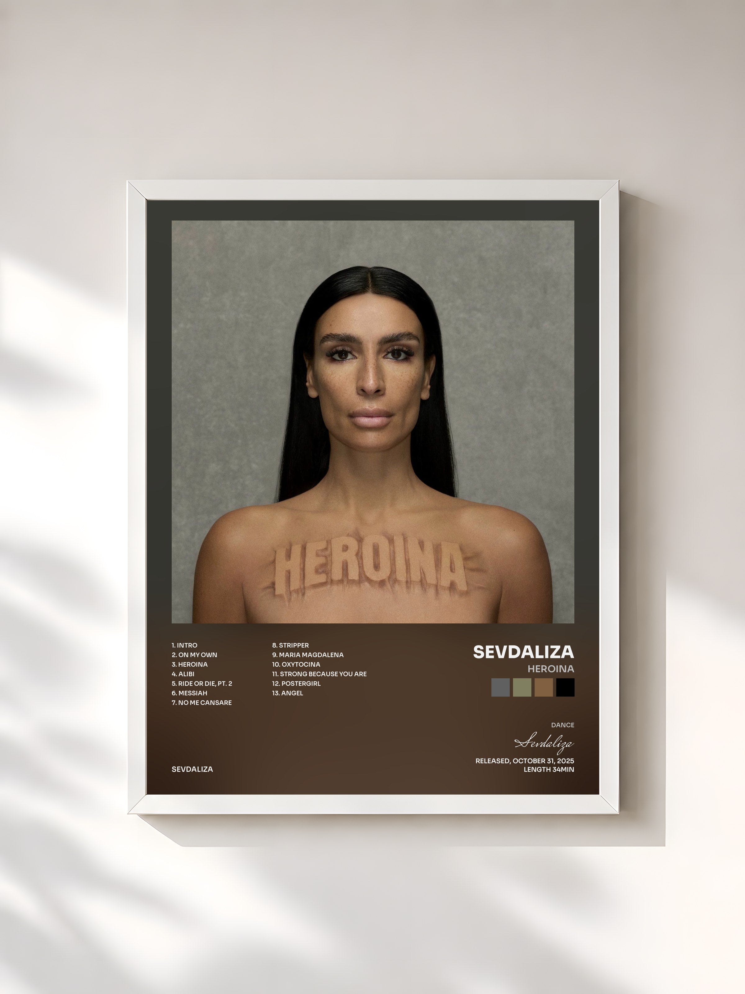 #blanc Tableau de l'album HEROINA de Sevdaliza, cadre blanc, imprimé et encadré en France