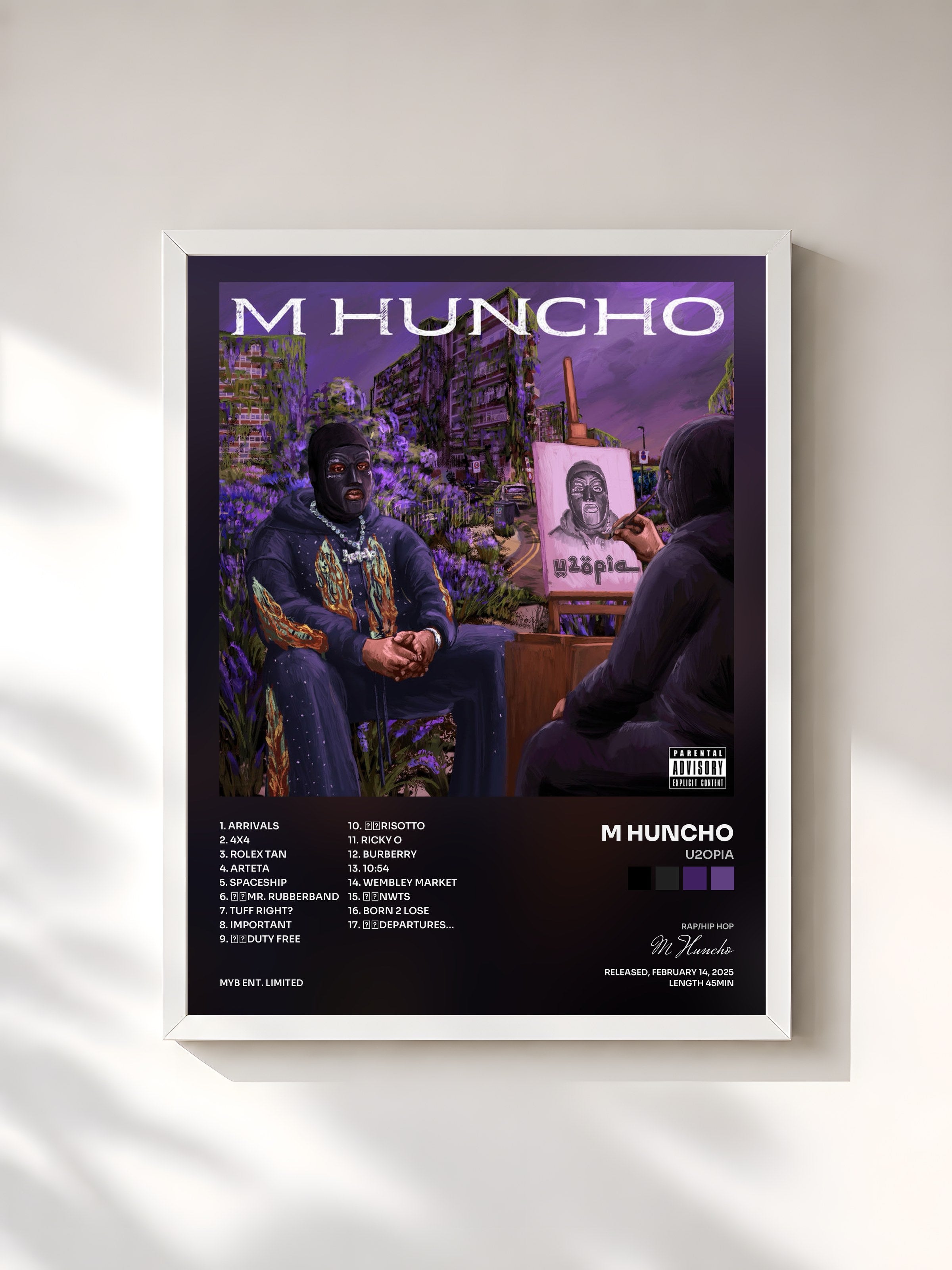 #blanc Tableau de l'album U2OPIA de M Huncho, cadre blanc, imprimé et encadré en France