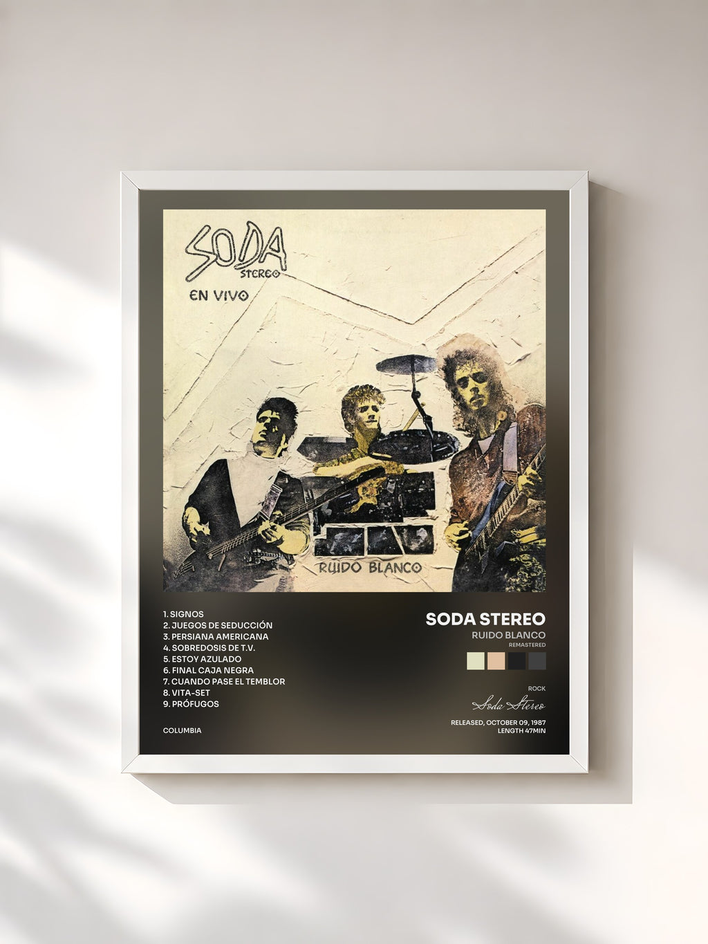 #blanc Tableau de l'album Ruido Blanco (Remastered) de Soda Stereo, cadre blanc, imprimé et encadré en France