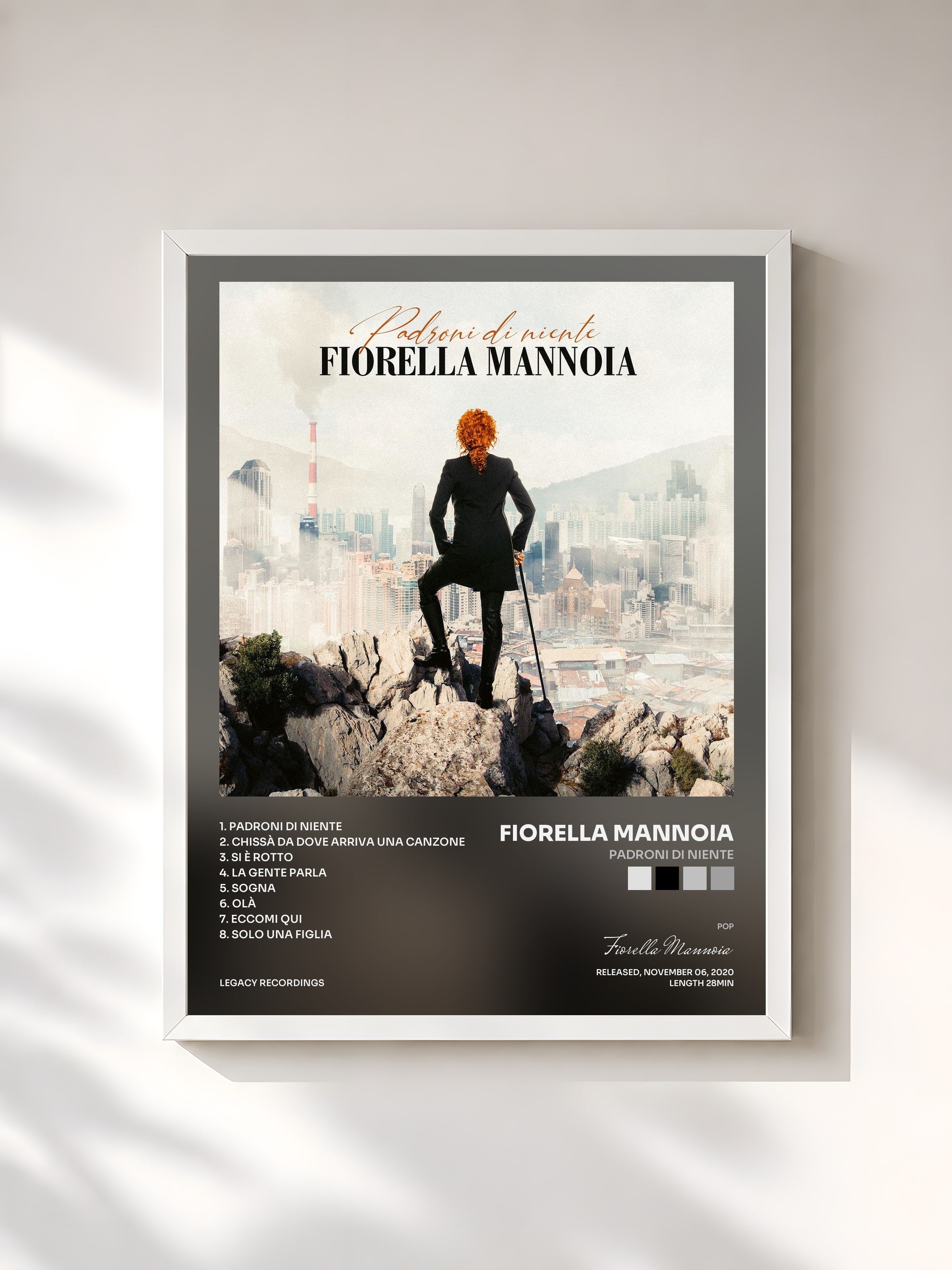 #blanc Tableau de l'album Padroni di niente de Fiorella Mannoia, cadre blanc, imprimé et encadré en France
