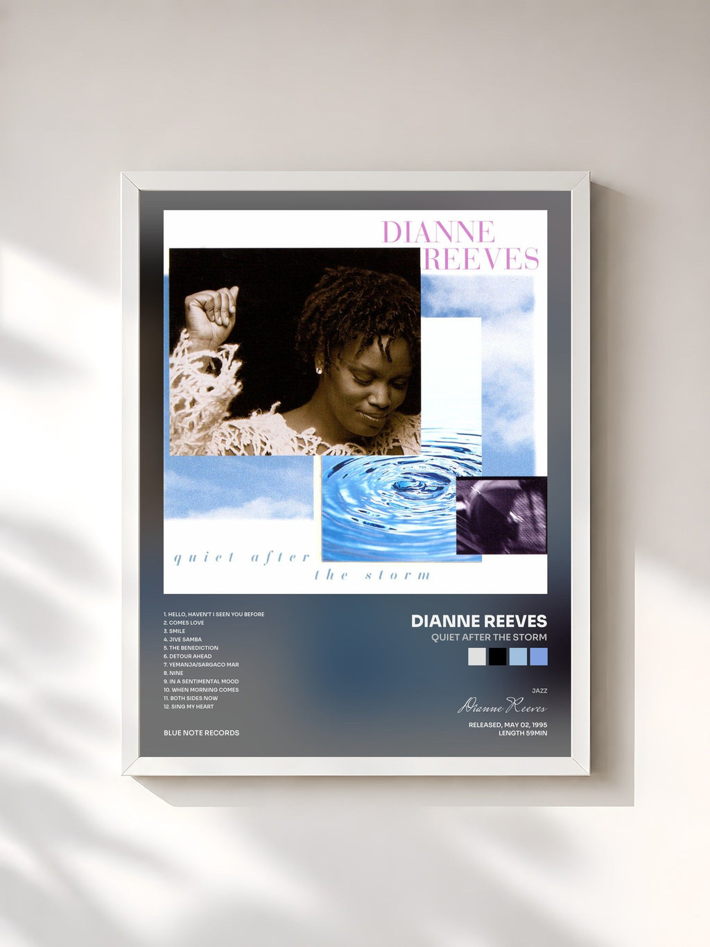 #blanc Quiet After The Storm de Dianne Reeves en lámina enmarcada, marco blanco, impresa y enmarcada en Francia