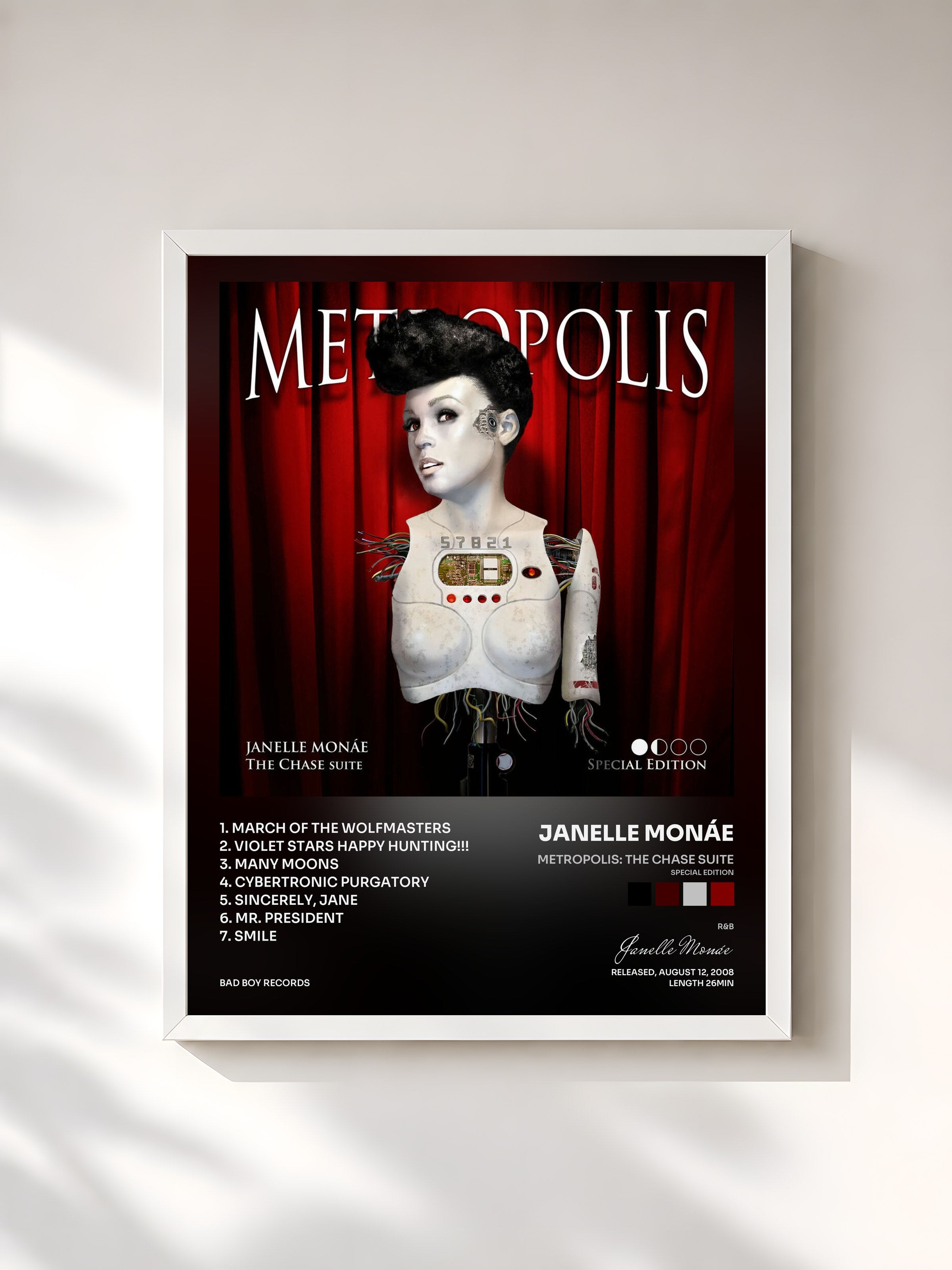 #blanc Tableau de l'album Metropolis: The Chase Suite (Special Edition) de Janelle Monáe, cadre blanc, imprimé et encadré en France
