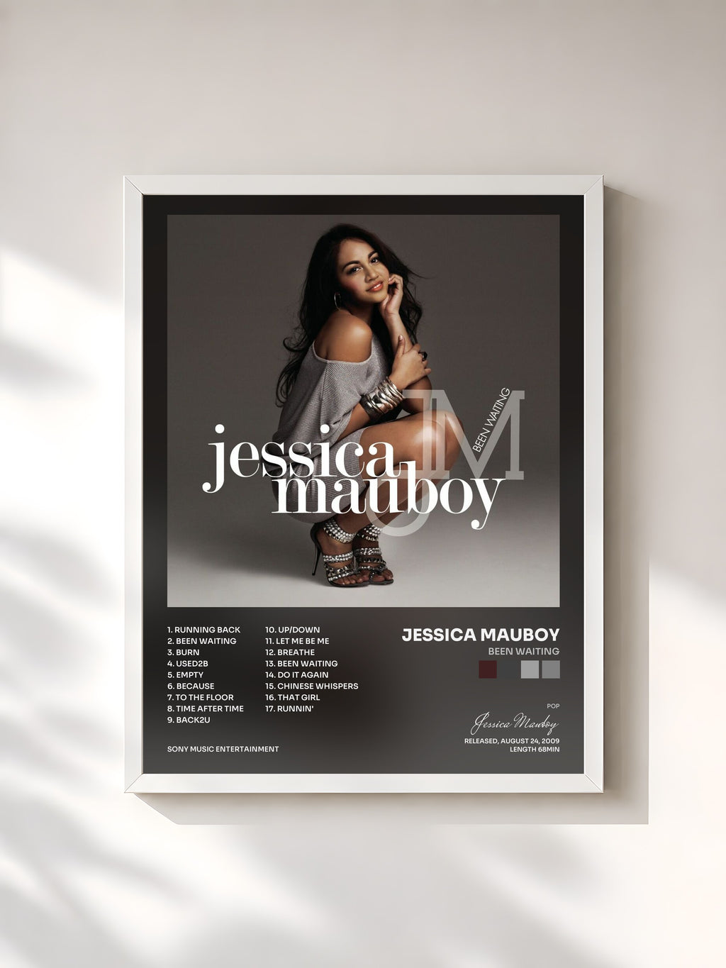 #blanc Tableau de l'album Been Waiting de Jessica Mauboy, cadre blanc, imprimé et encadré en France
