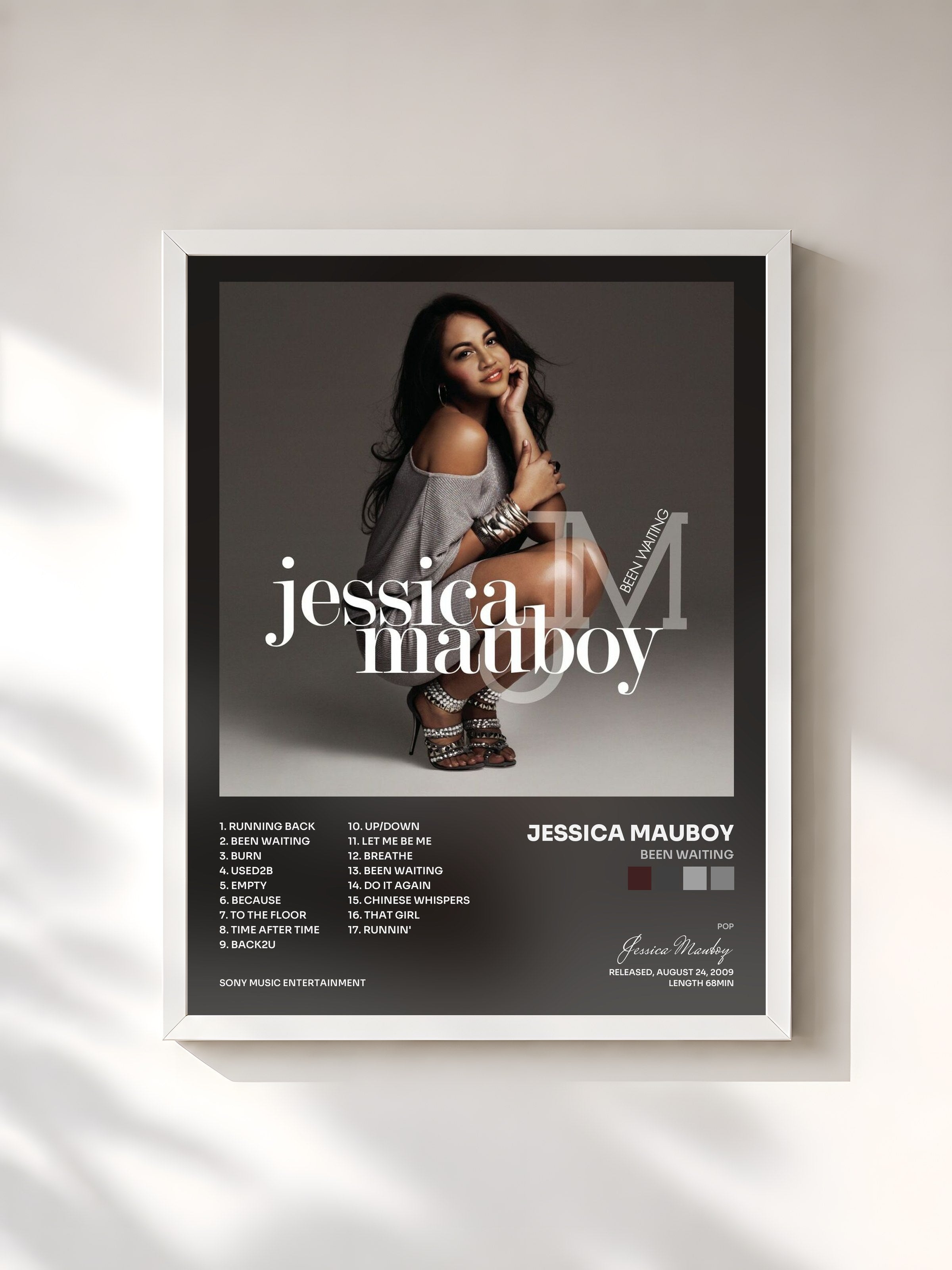 #blanc Tableau de l'album Been Waiting de Jessica Mauboy, cadre blanc, imprimé et encadré en France