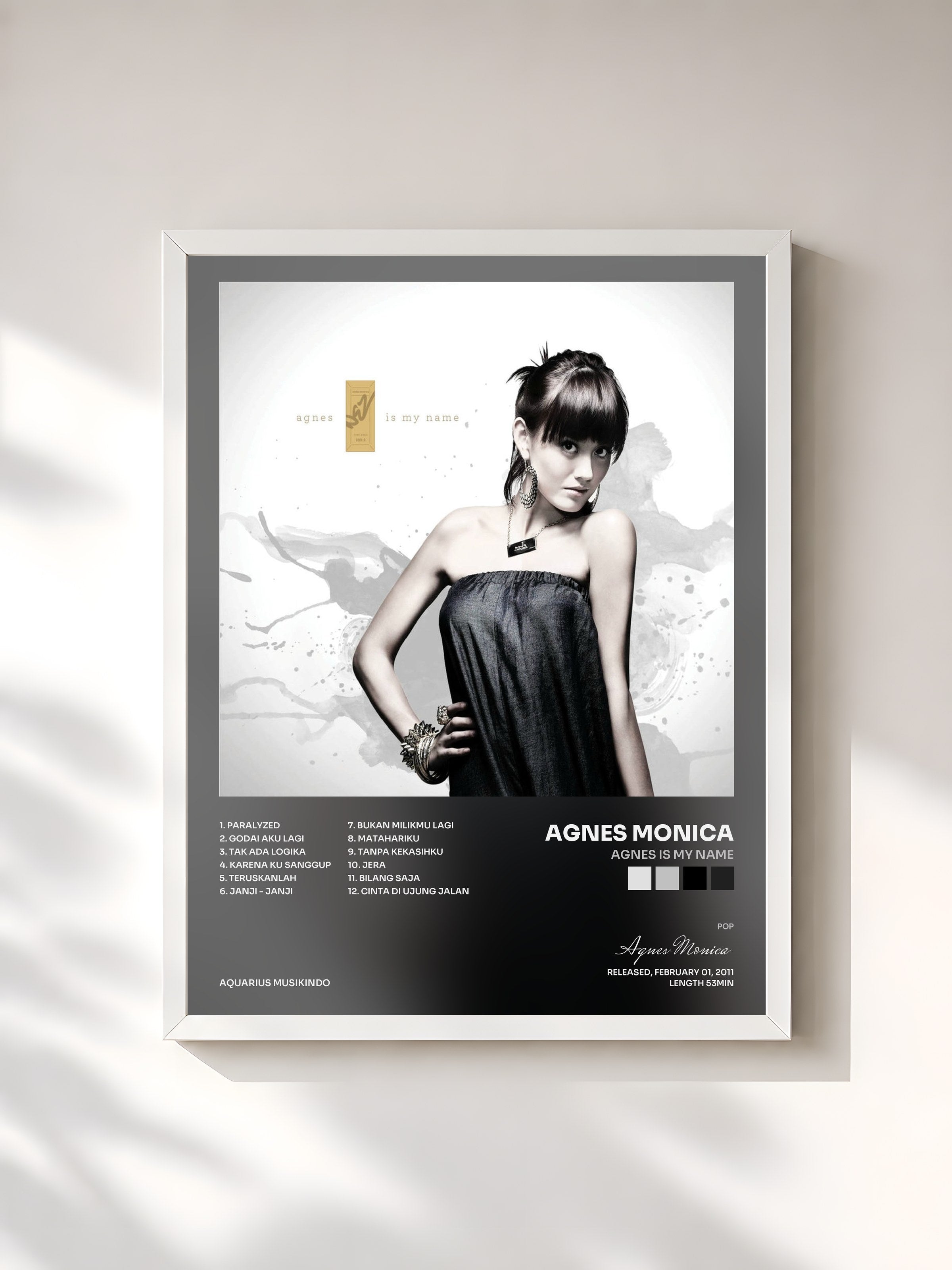 #blanc Tableau de l'album Agnes Is My Name de Agnes Monica, cadre blanc, imprimé et encadré en France