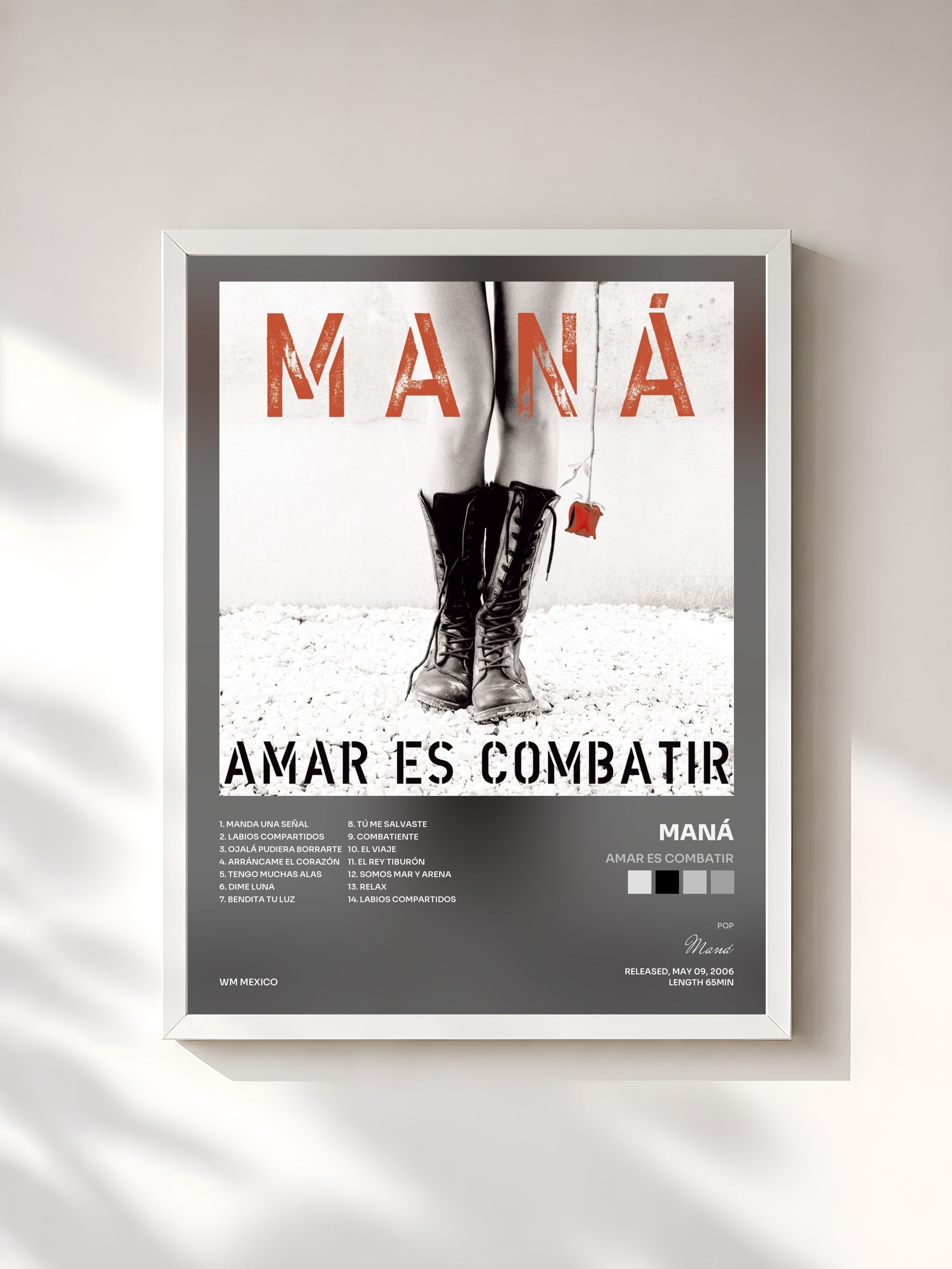 #blanc Tableau de l'album Amar Es Combatir de Maná, cadre blanc, imprimé et encadré en France