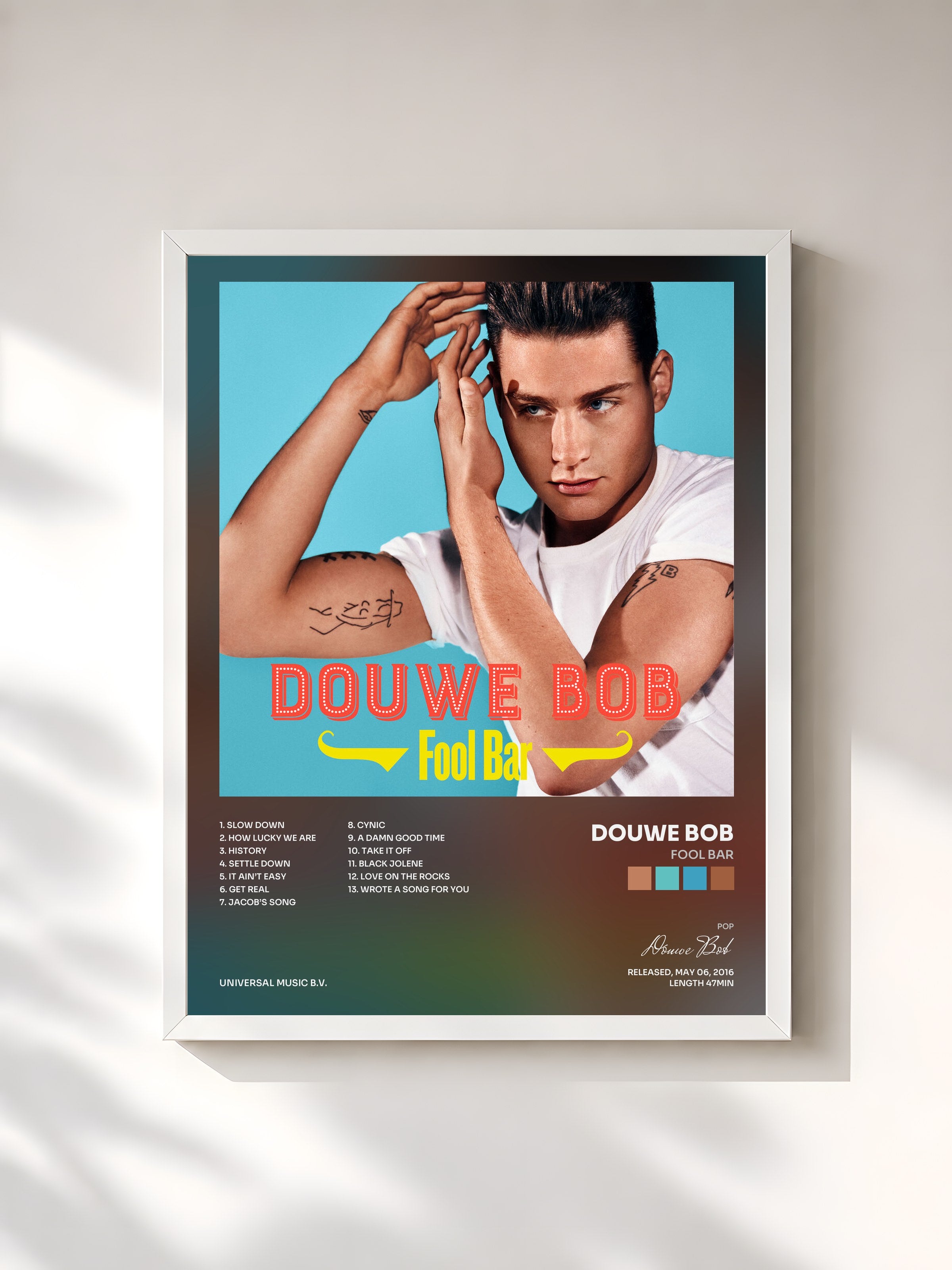 #blanc Tableau de l'album Fool Bar de Douwe Bob, cadre blanc, imprimé et encadré en France