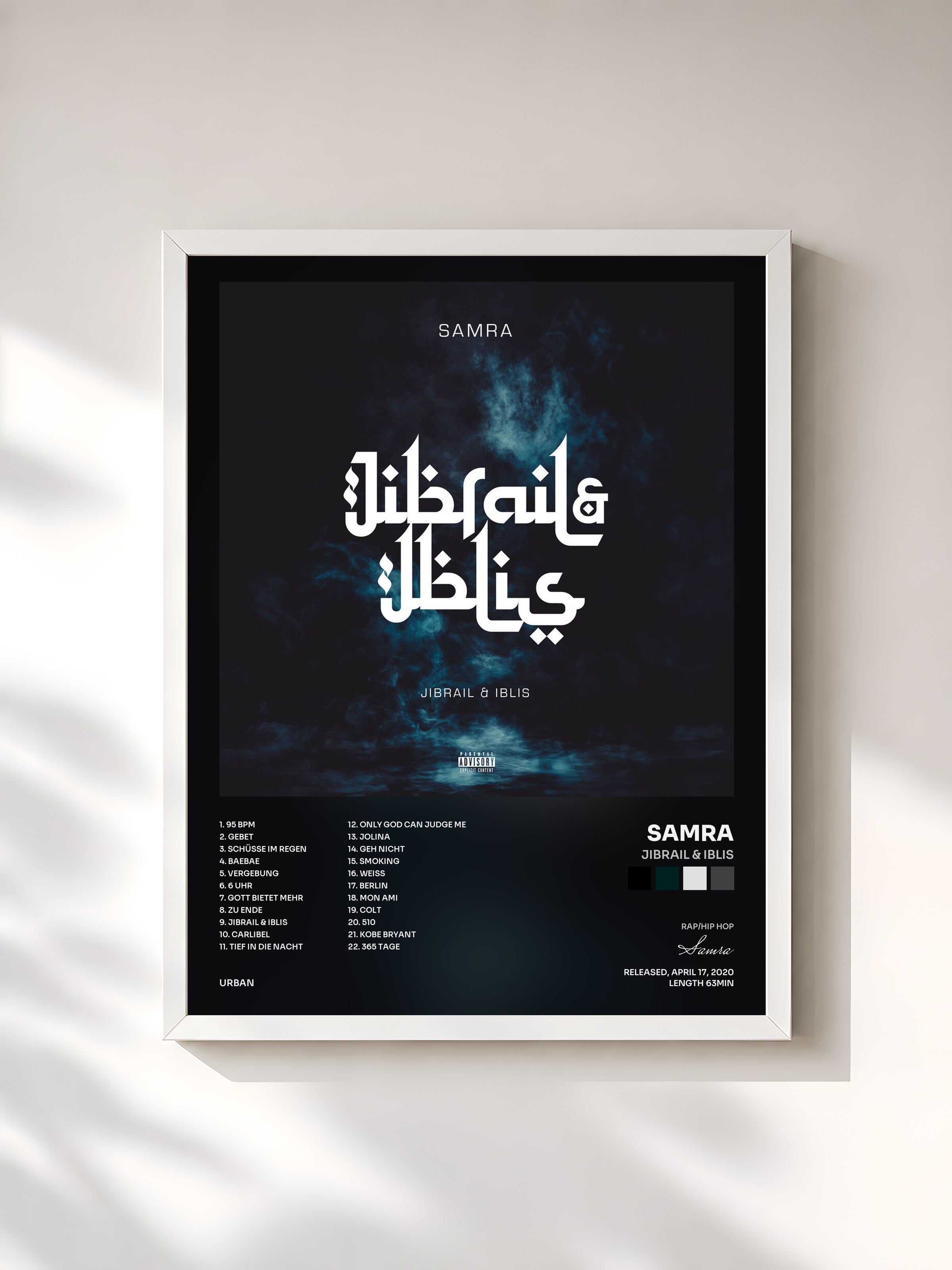 #blanc Tableau de l'album Jibrail & Iblis de Samra, cadre blanc, imprimé et encadré en France