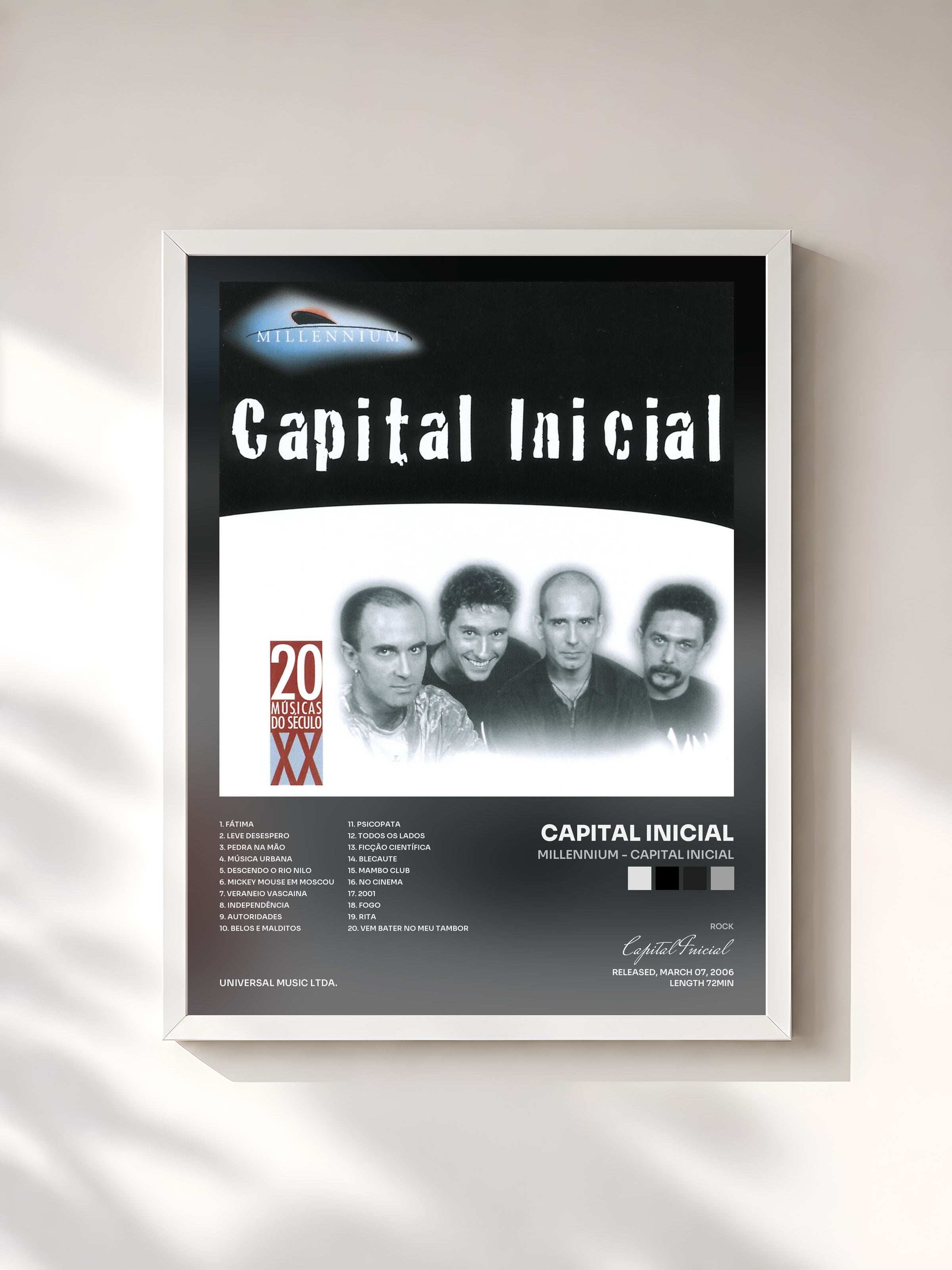 #blanc Tableau de l'album Millennium - Capital Inicial de Capital Inicial, cadre blanc, imprimé et encadré en France