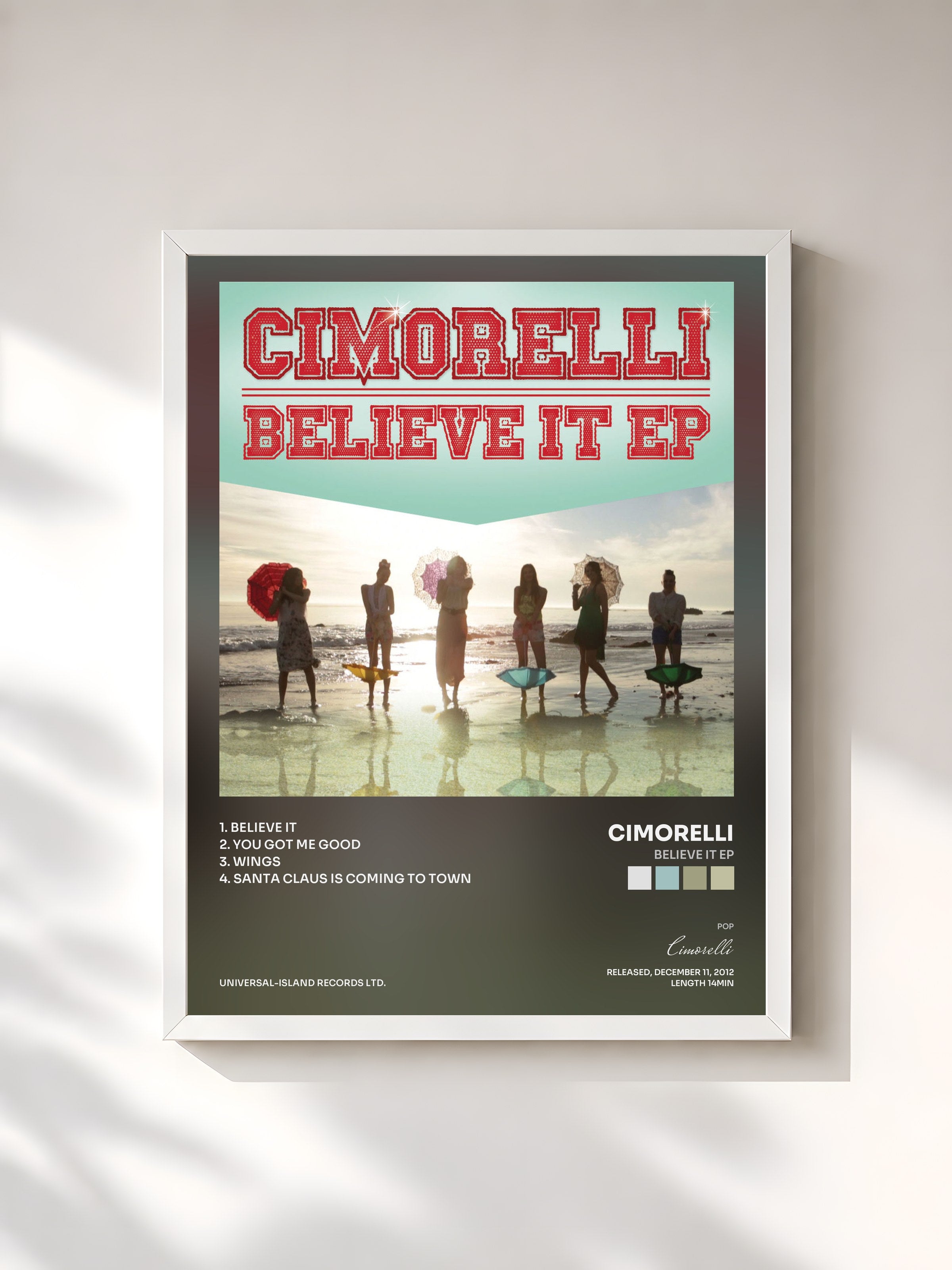 #blanc Tableau de l'album Believe It EP de Cimorelli, cadre blanc, imprimé et encadré en France