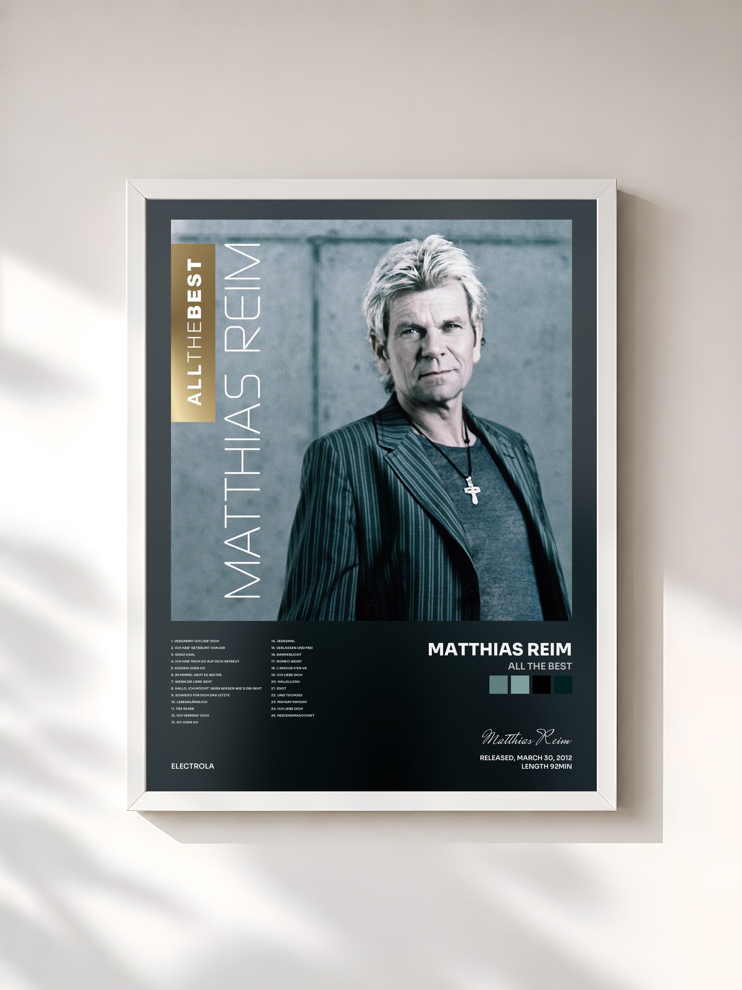 #blanc Tableau de l'album All the Best de Matthias Reim, cadre blanc, imprimé et encadré en France