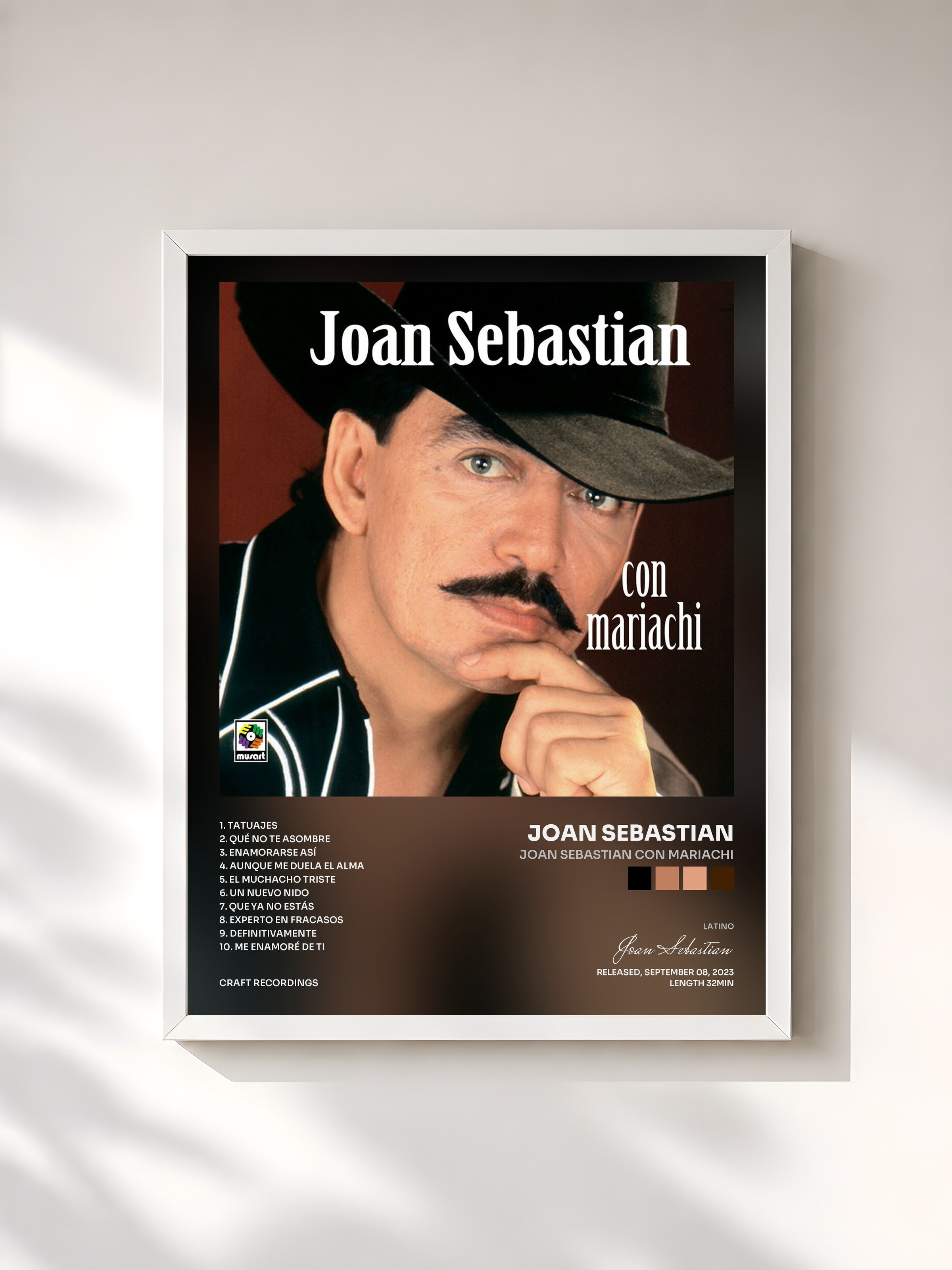 #blanc Tableau de l'album Joan Sebastian con Mariachi de Joan Sebastian, cadre blanc, imprimé et encadré en France