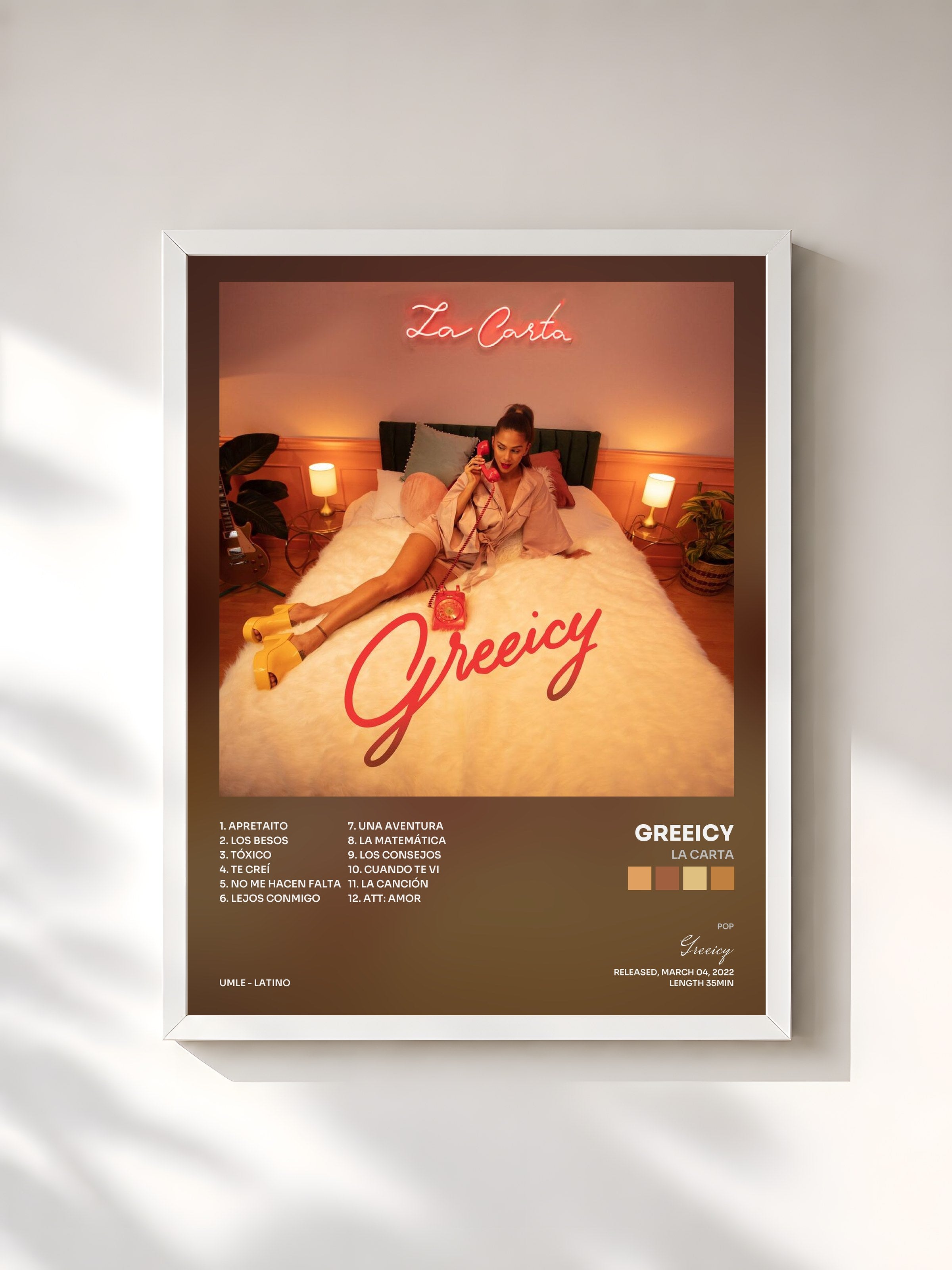 #blanc Tableau de l'album La Carta de Greeicy, cadre blanc, imprimé et encadré en France