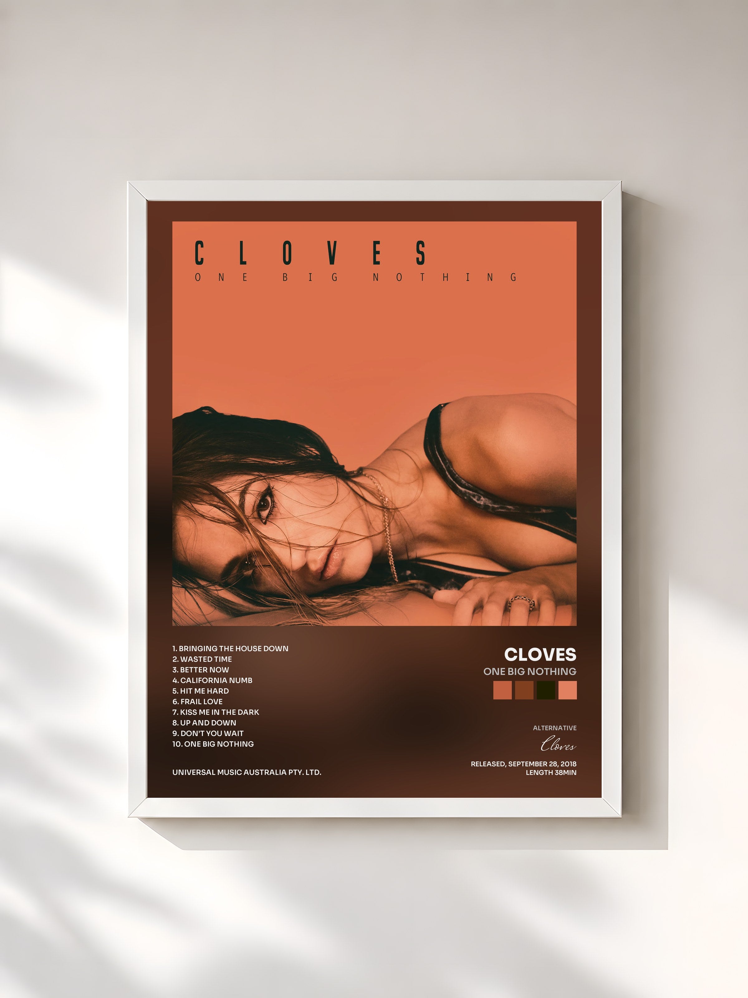 #blanc Tableau de l'album One Big Nothing de Cloves, cadre blanc, imprimé et encadré en France