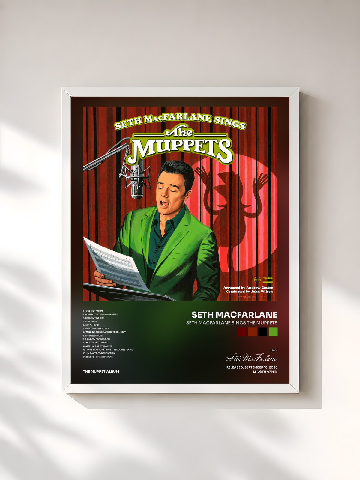 #blanc Tableau de l'album Seth MacFarlane Sings The Muppets de Seth MacFarlane, cadre blanc, imprimé et encadré en France