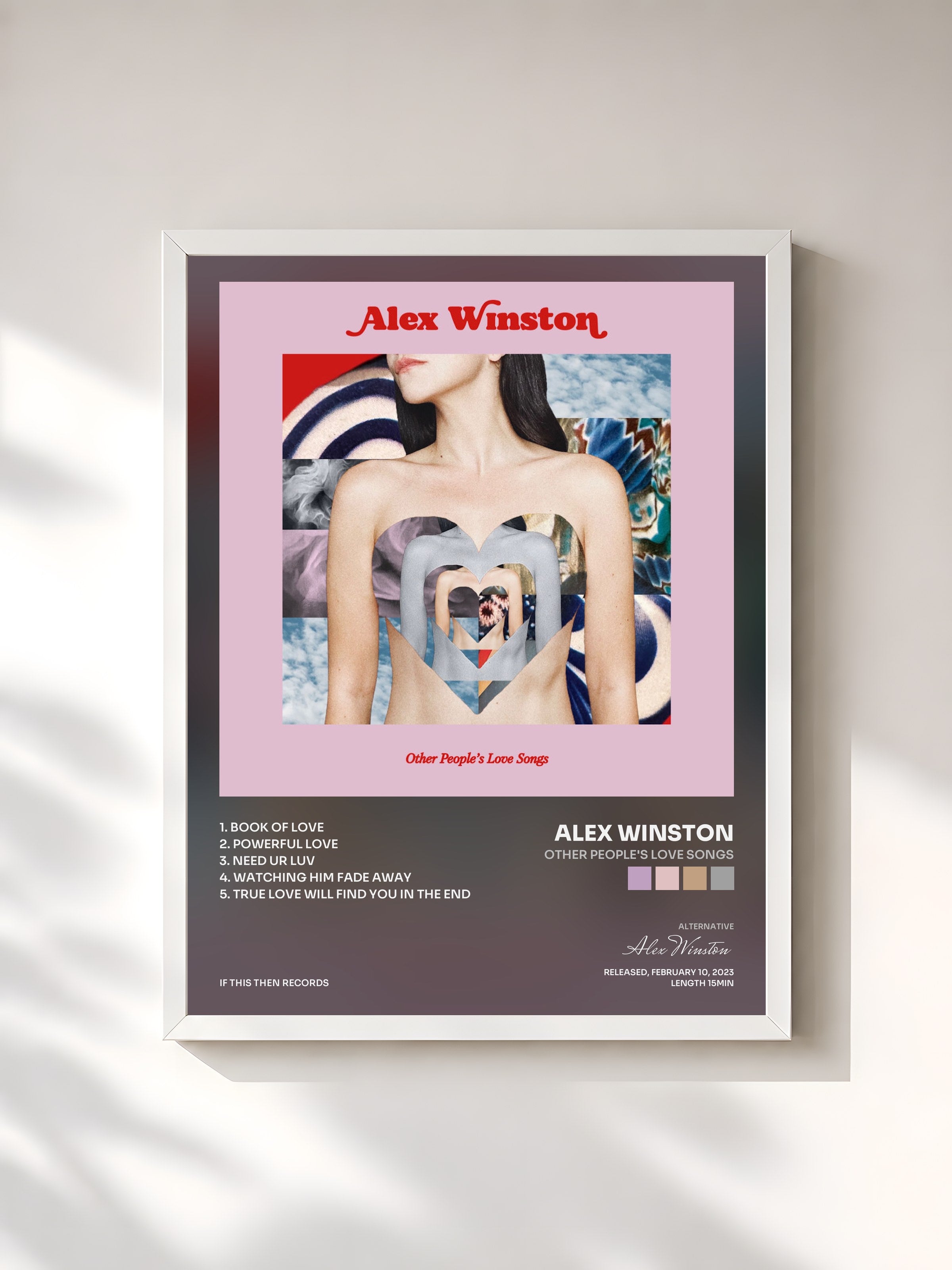#blanc Tableau de l'album Other People's Love Songs de Alex Winston, cadre blanc, imprimé et encadré en France