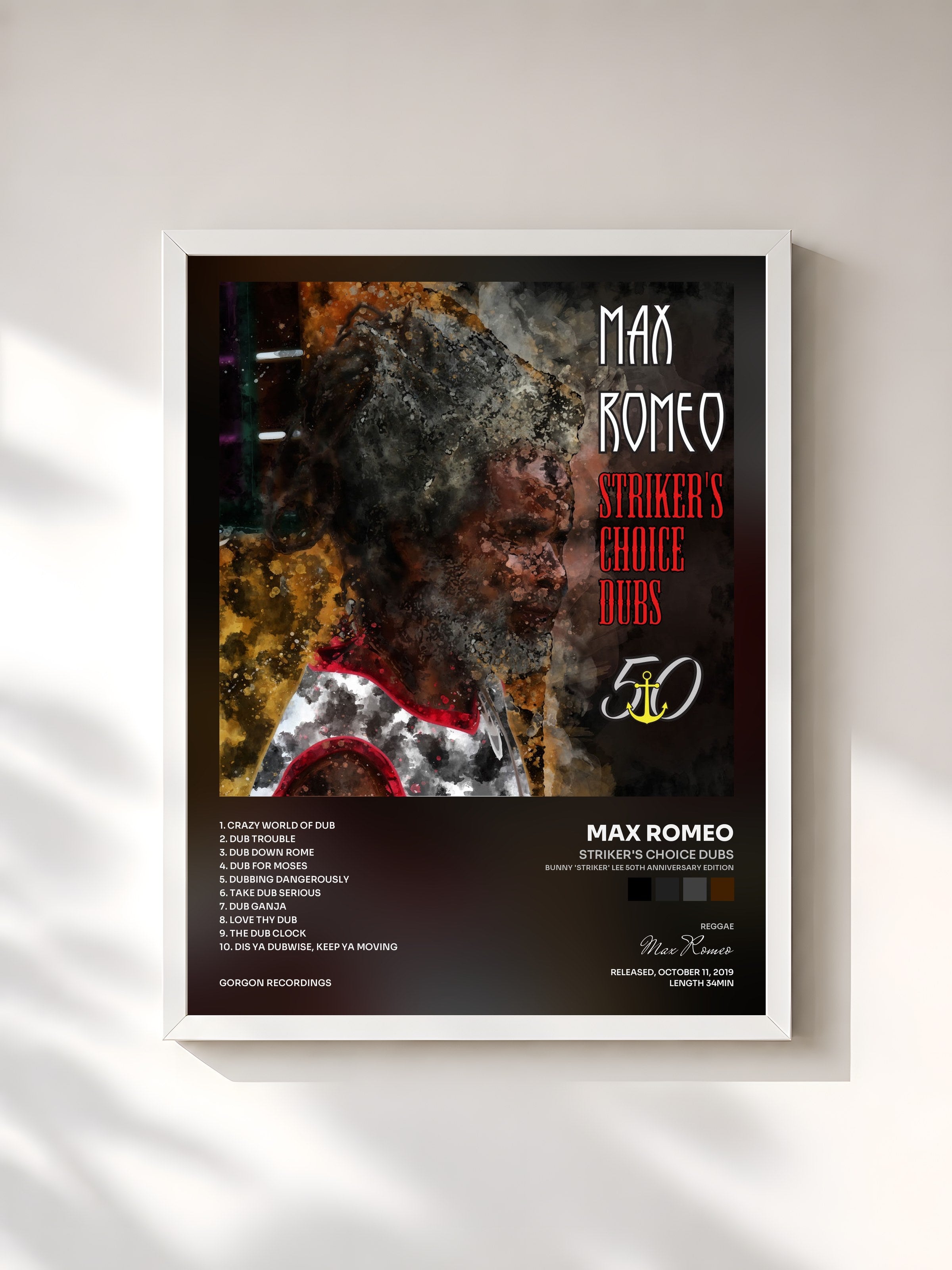 #blanc Tableau de l'album Striker's Choice Dubs (Bunny 'Striker' Lee 50th Anniversary Edition) de Max Romeo, cadre blanc, imprimé et encadré en France