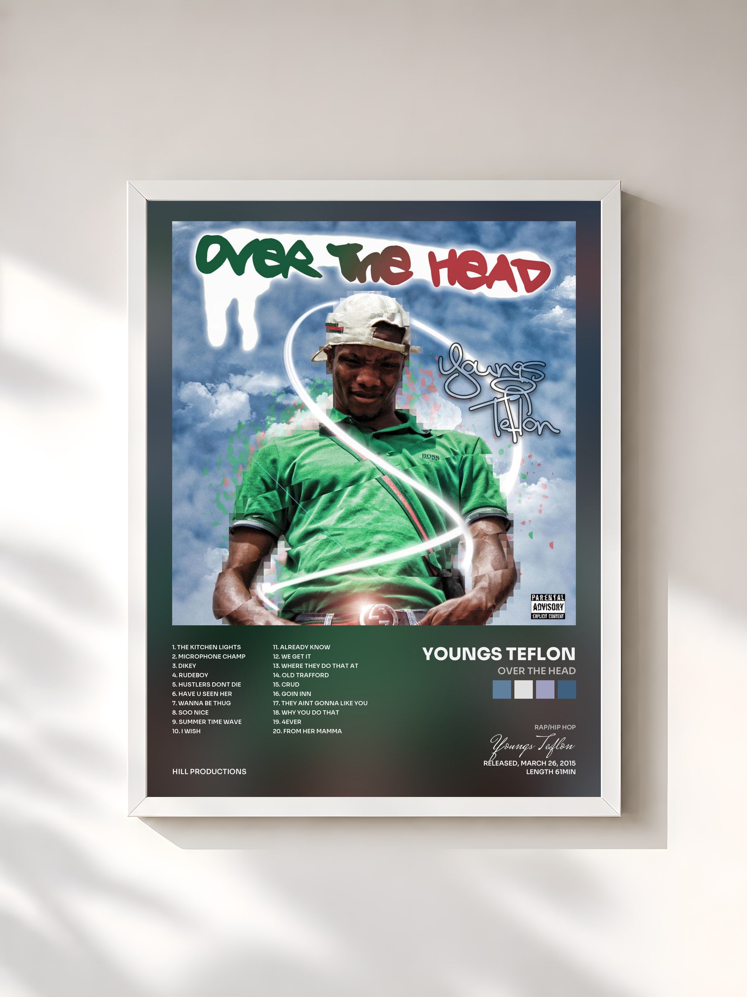 #blanc Tableau de l'album Over the Head de Youngs Teflon, cadre blanc, imprimé et encadré en France