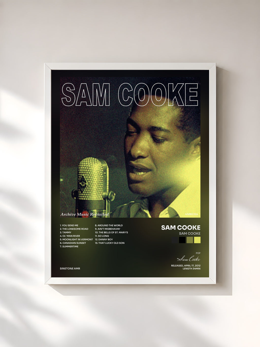 #blanc Tableau de l'album Sam Cooke de Sam Cooke, cadre blanc, imprimé et encadré en France