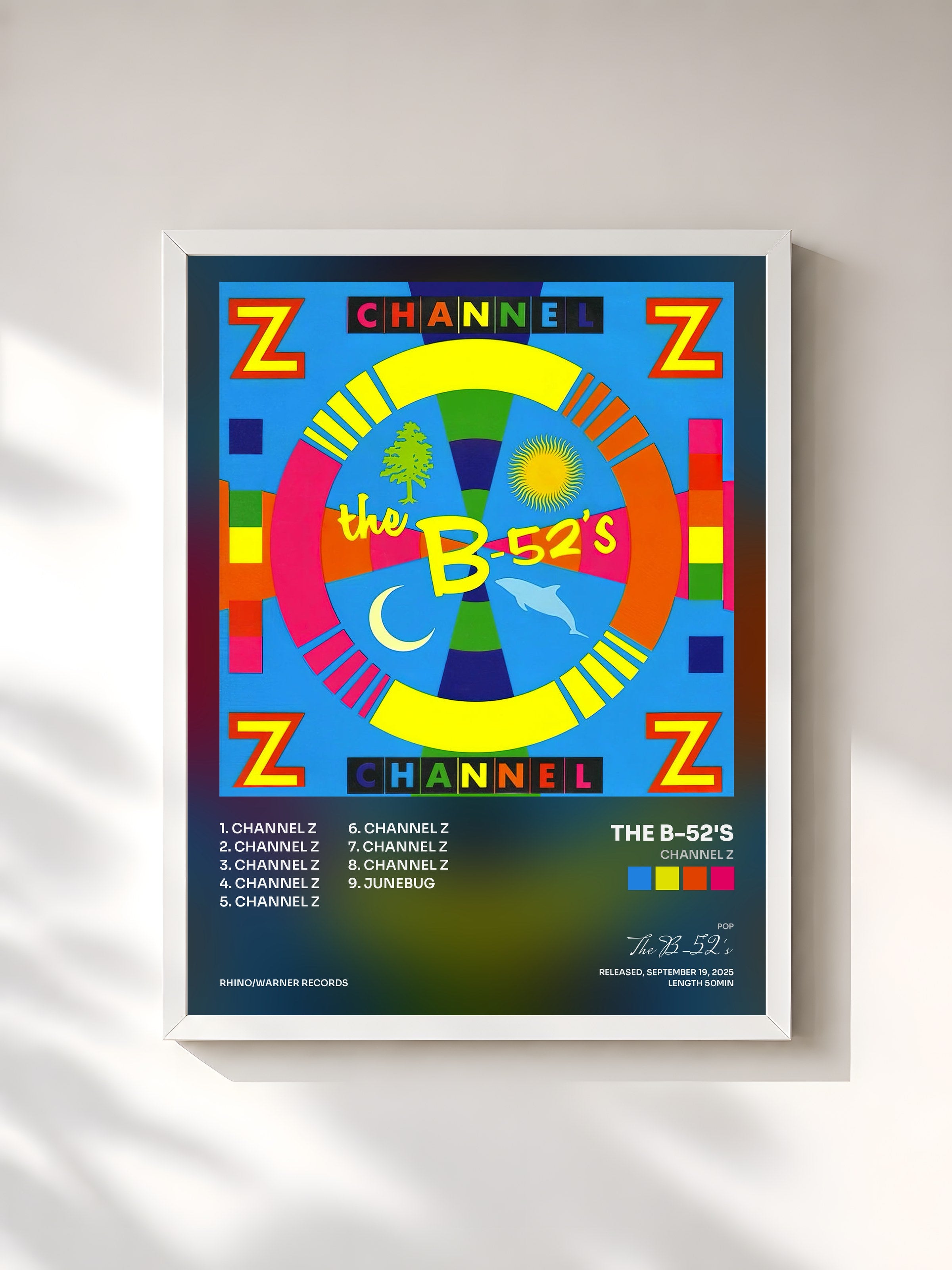 #blanc Tableau de l'album Channel Z de The B-52's, cadre blanc, imprimé et encadré en France