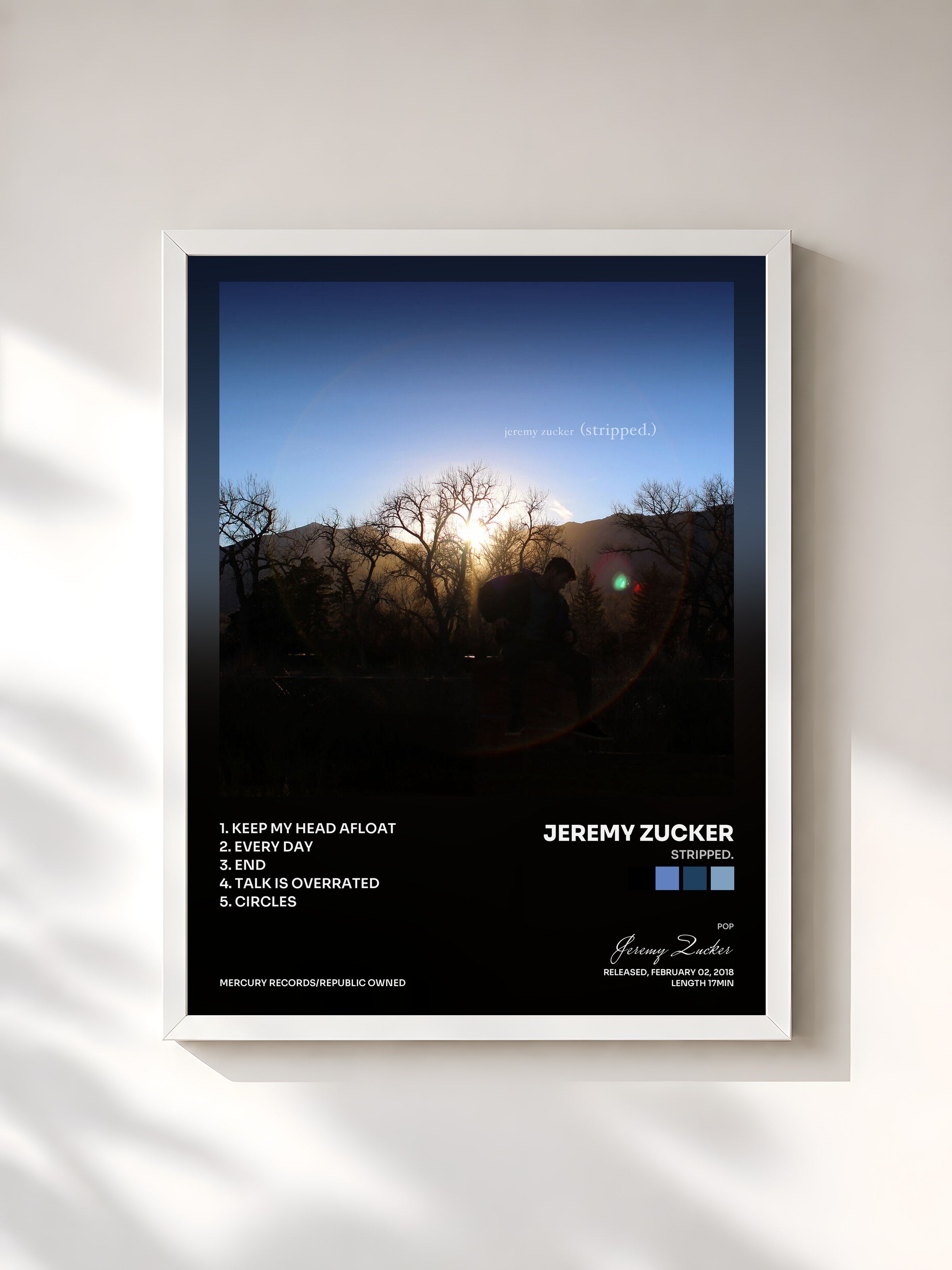 #blanc Tableau de l'album stripped. de Jeremy Zucker, cadre blanc, imprimé et encadré en France