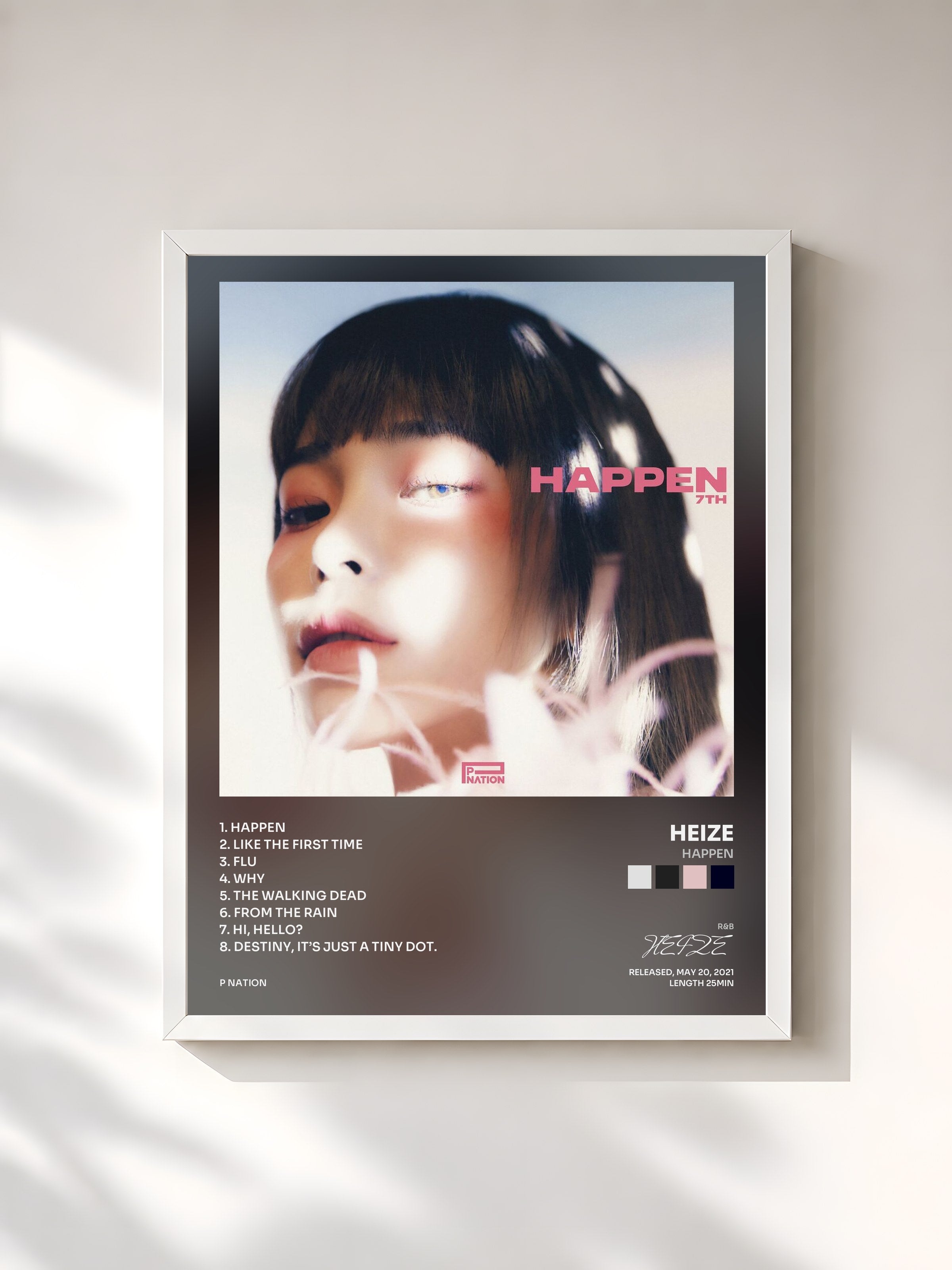 #blanc Tableau de l'album HAPPEN de HEIZE, cadre blanc, imprimé et encadré en France