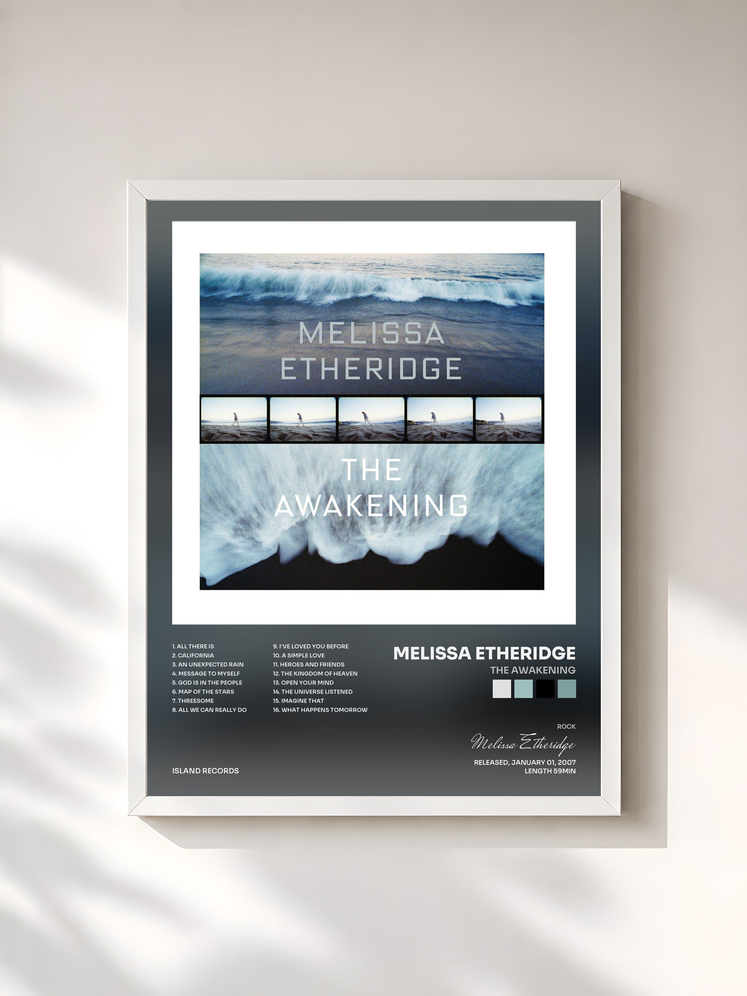 #blanc Tableau de l'album The Awakening de Melissa Etheridge, cadre blanc, imprimé et encadré en France