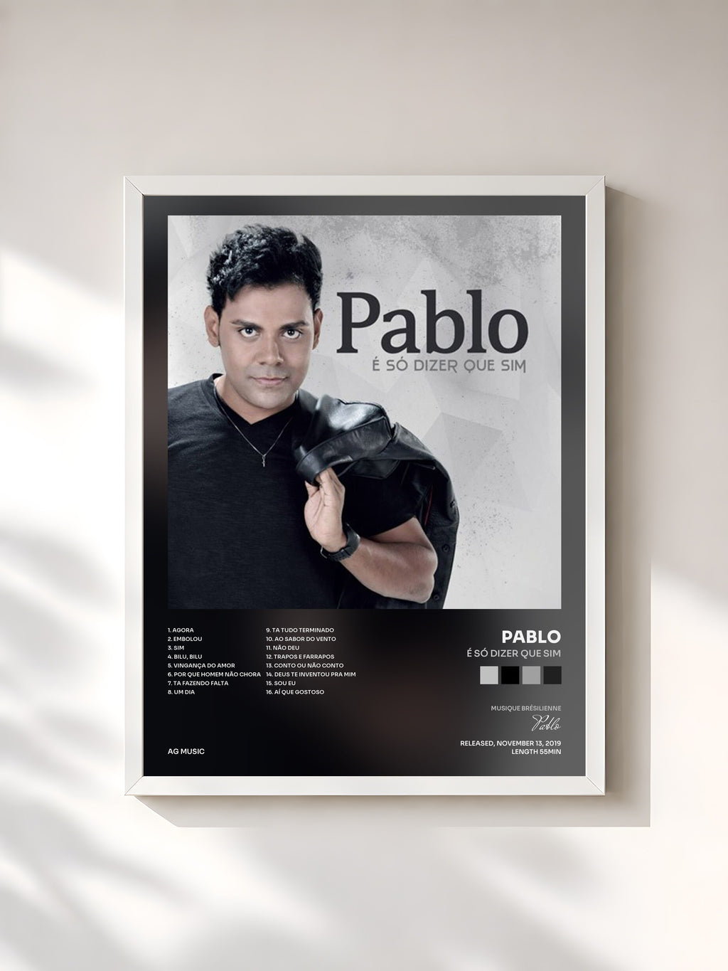 #blanc Tableau de l'album É Só Dizer Que Sim de Pablo, cadre blanc, imprimé et encadré en France