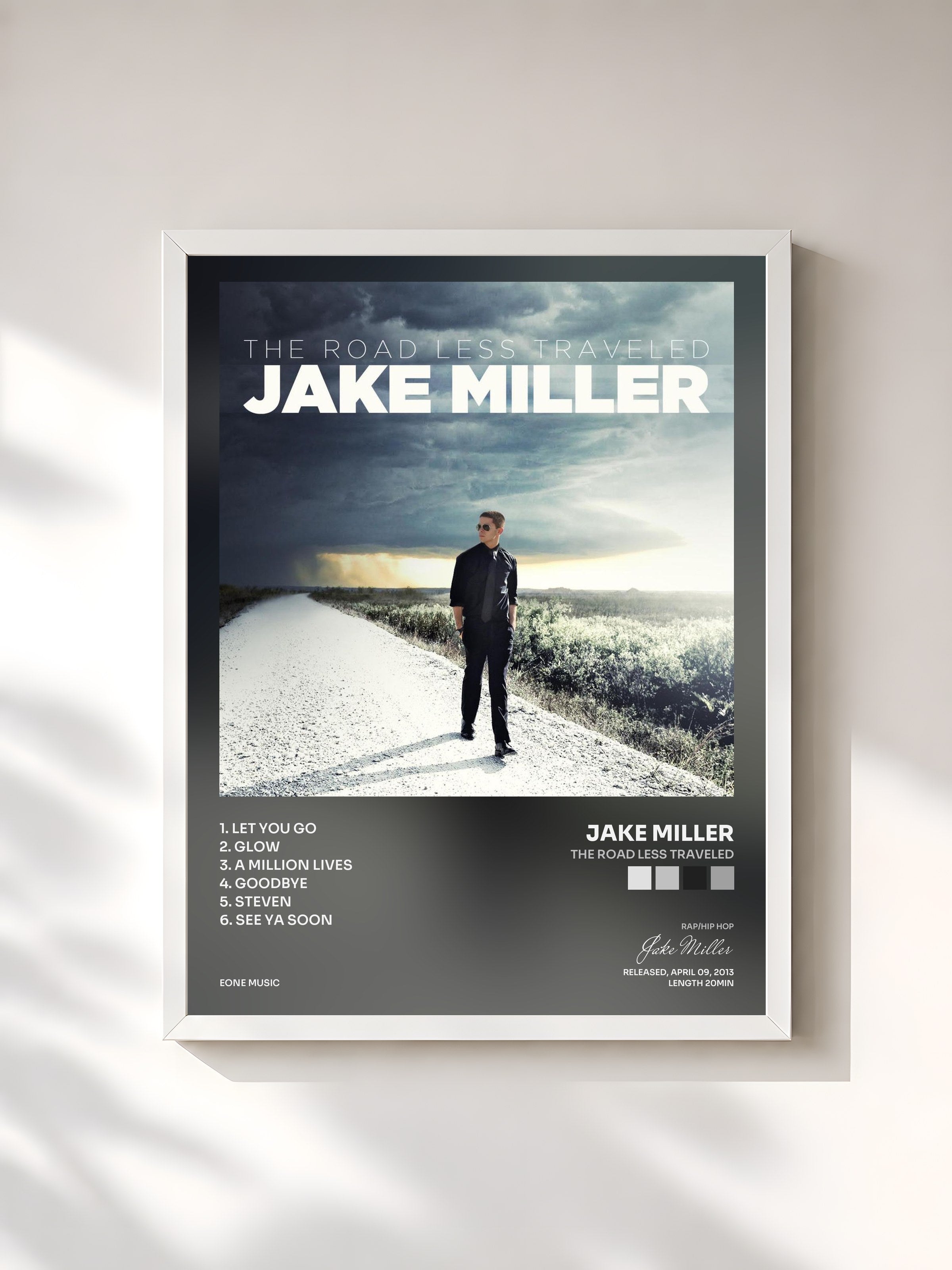 #blanc Tableau de l'album The Road Less Traveled de Jake Miller, cadre blanc, imprimé et encadré en France