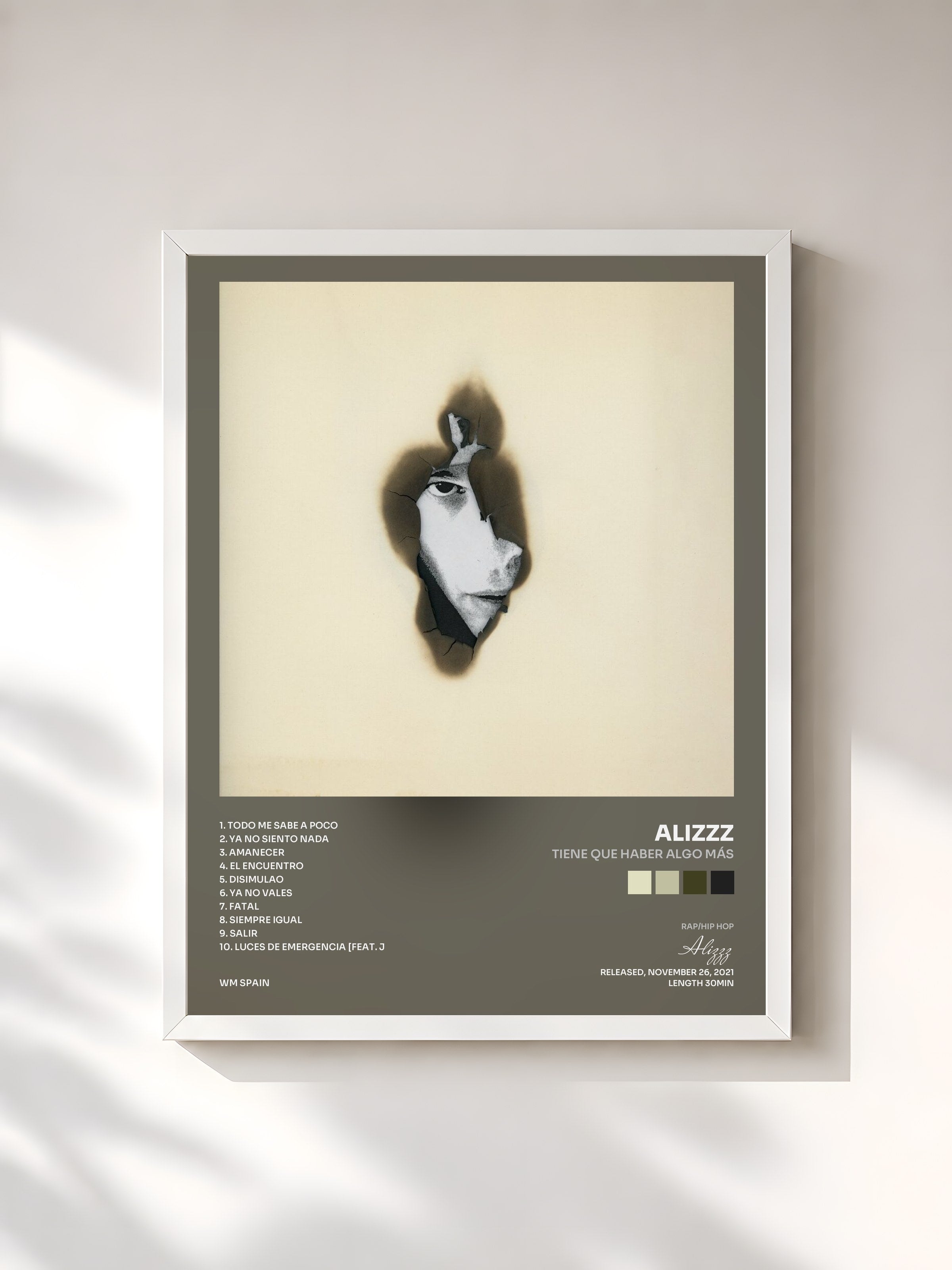 #blanc Tableau de l'album Tiene que haber algo más de Alizzz, cadre blanc, imprimé et encadré en France