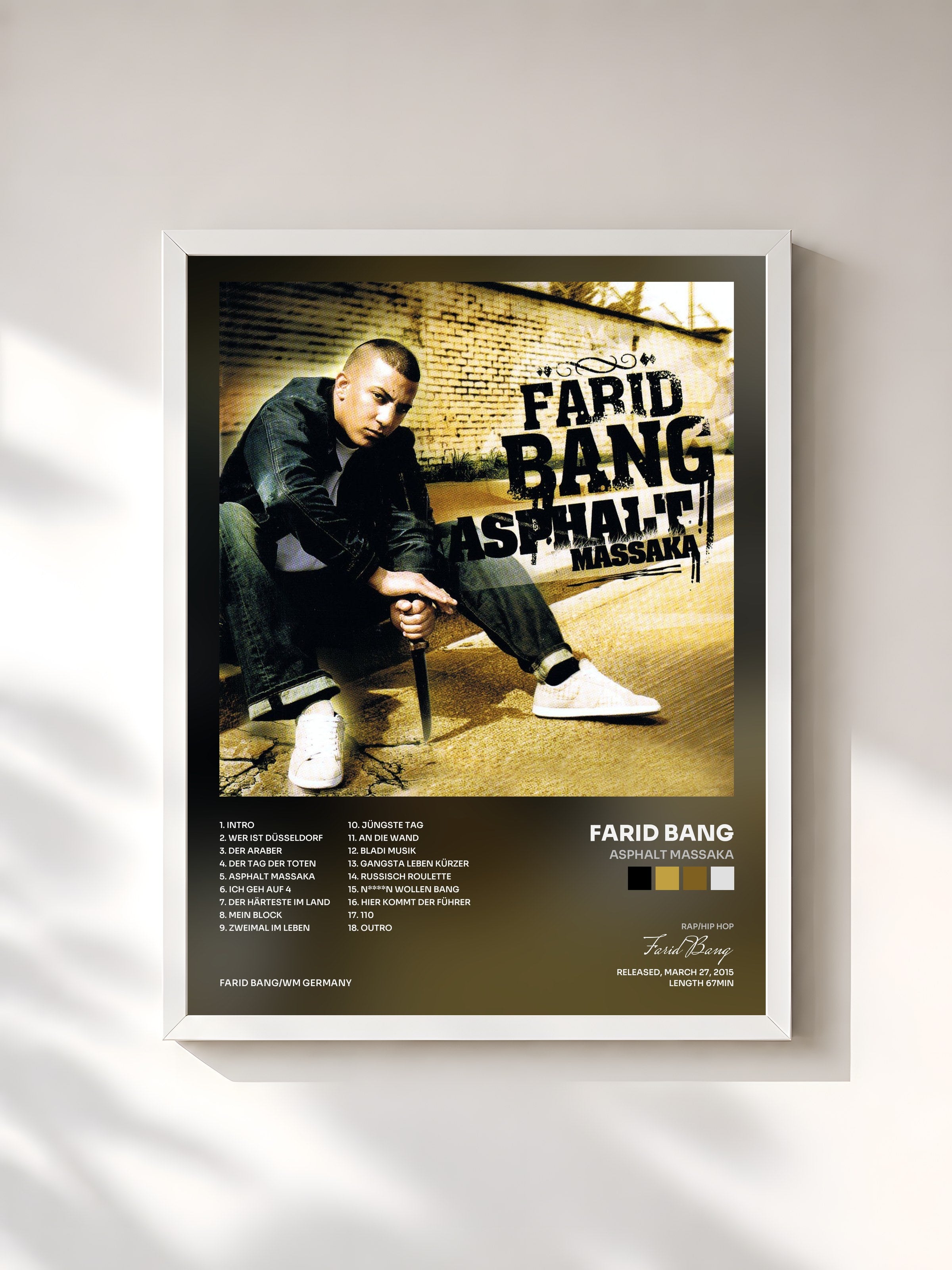 #blanc Tableau de l'album Asphalt Massaka de Farid Bang, cadre blanc, imprimé et encadré en France