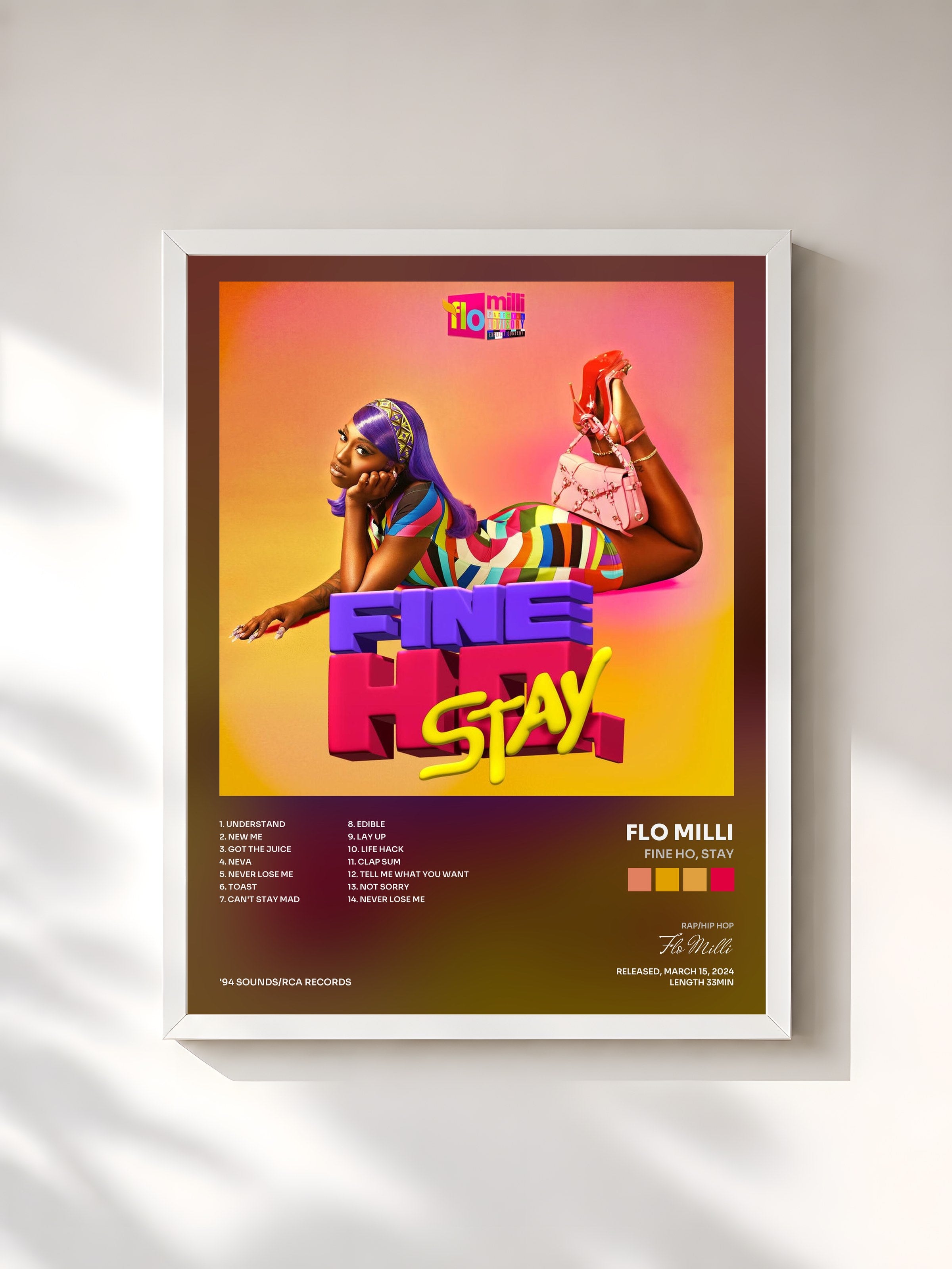 #blanc Tableau de l'album Fine Ho, Stay de Flo Milli, cadre blanc, imprimé et encadré en France