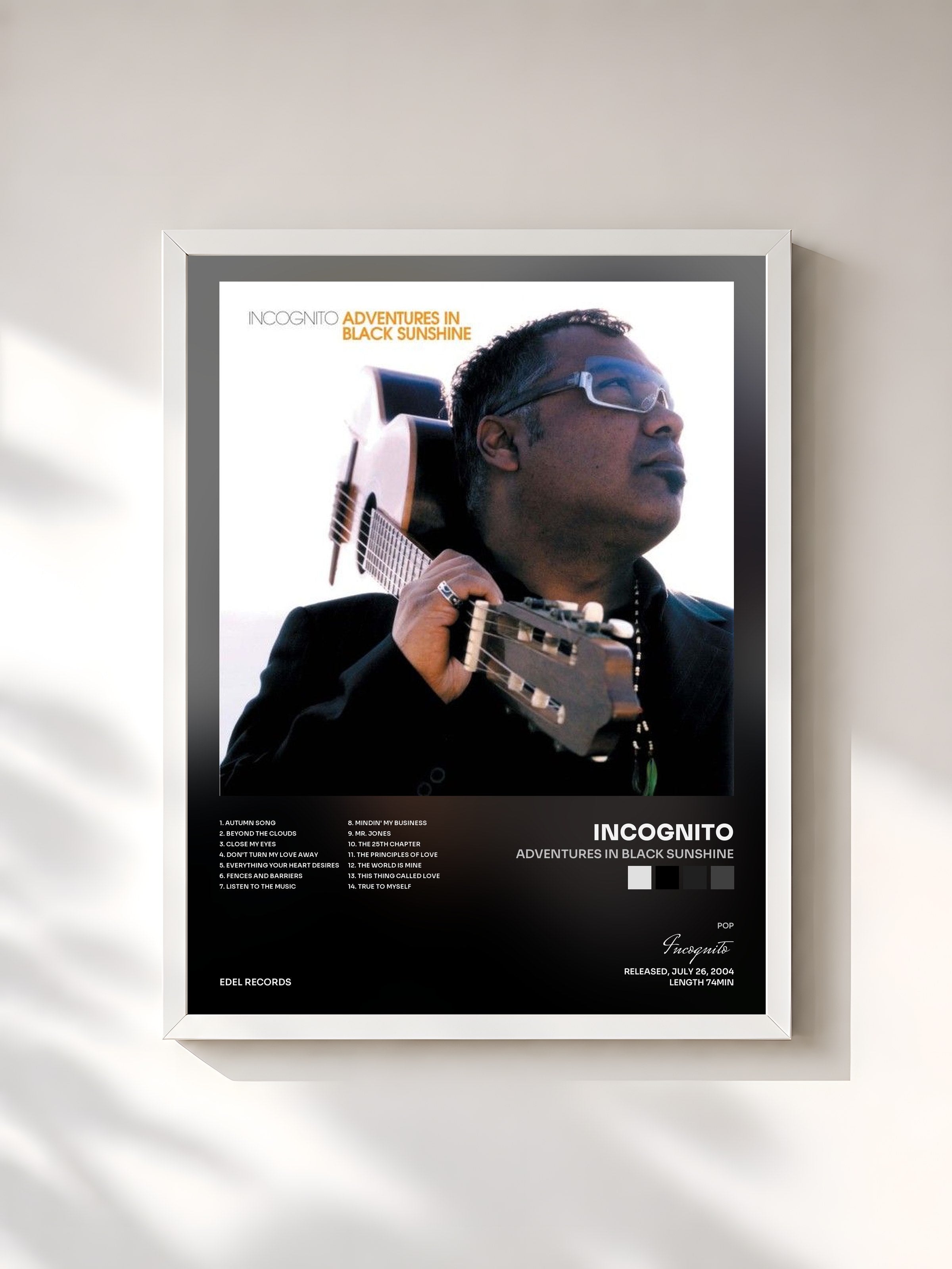 #blanc Tableau de l'album Adventures in Black Sunshine de Incognito, cadre blanc, imprimé et encadré en France