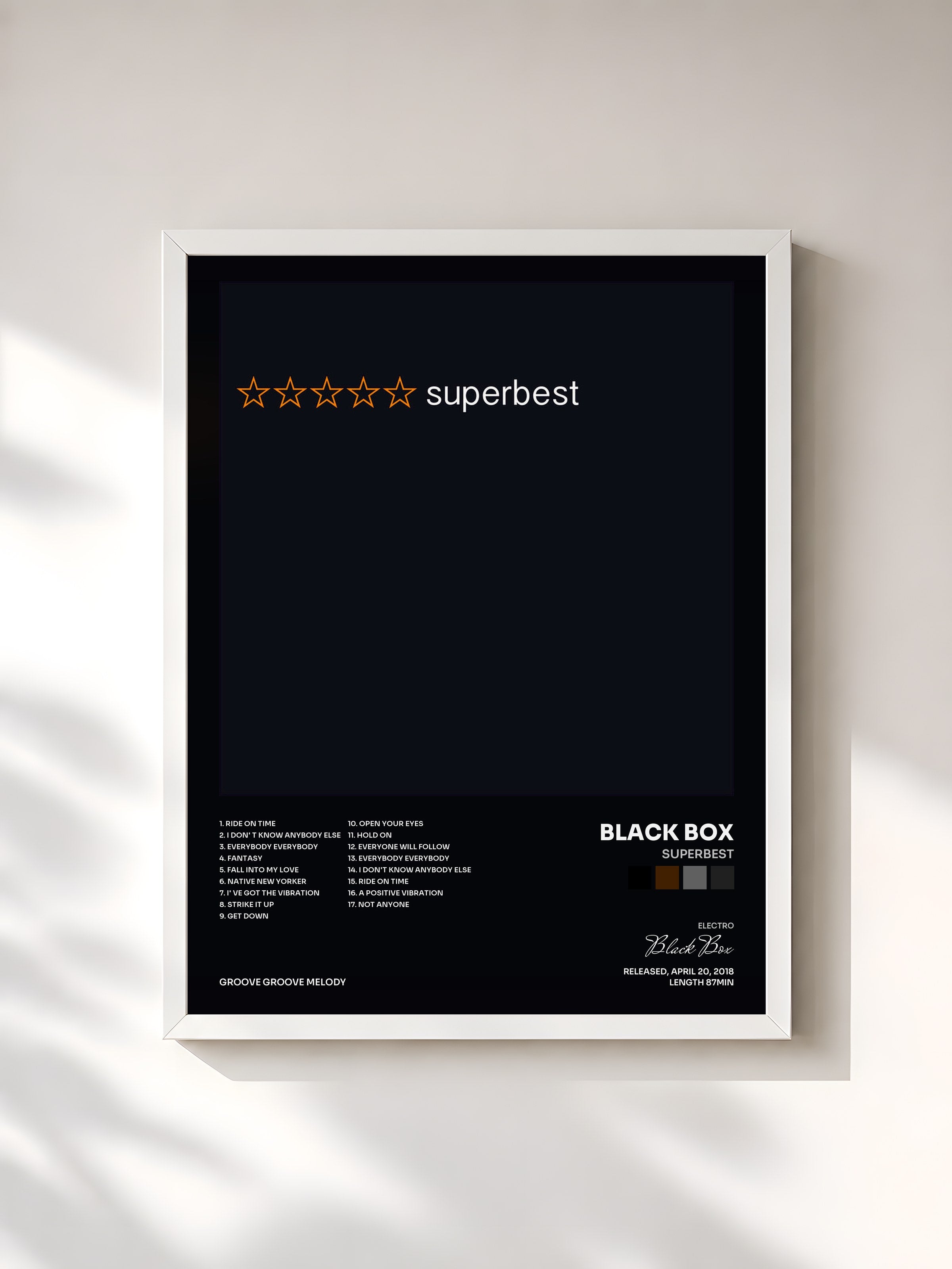 #blanc Tableau de l'album Superbest de Black Box, cadre blanc, imprimé et encadré en France