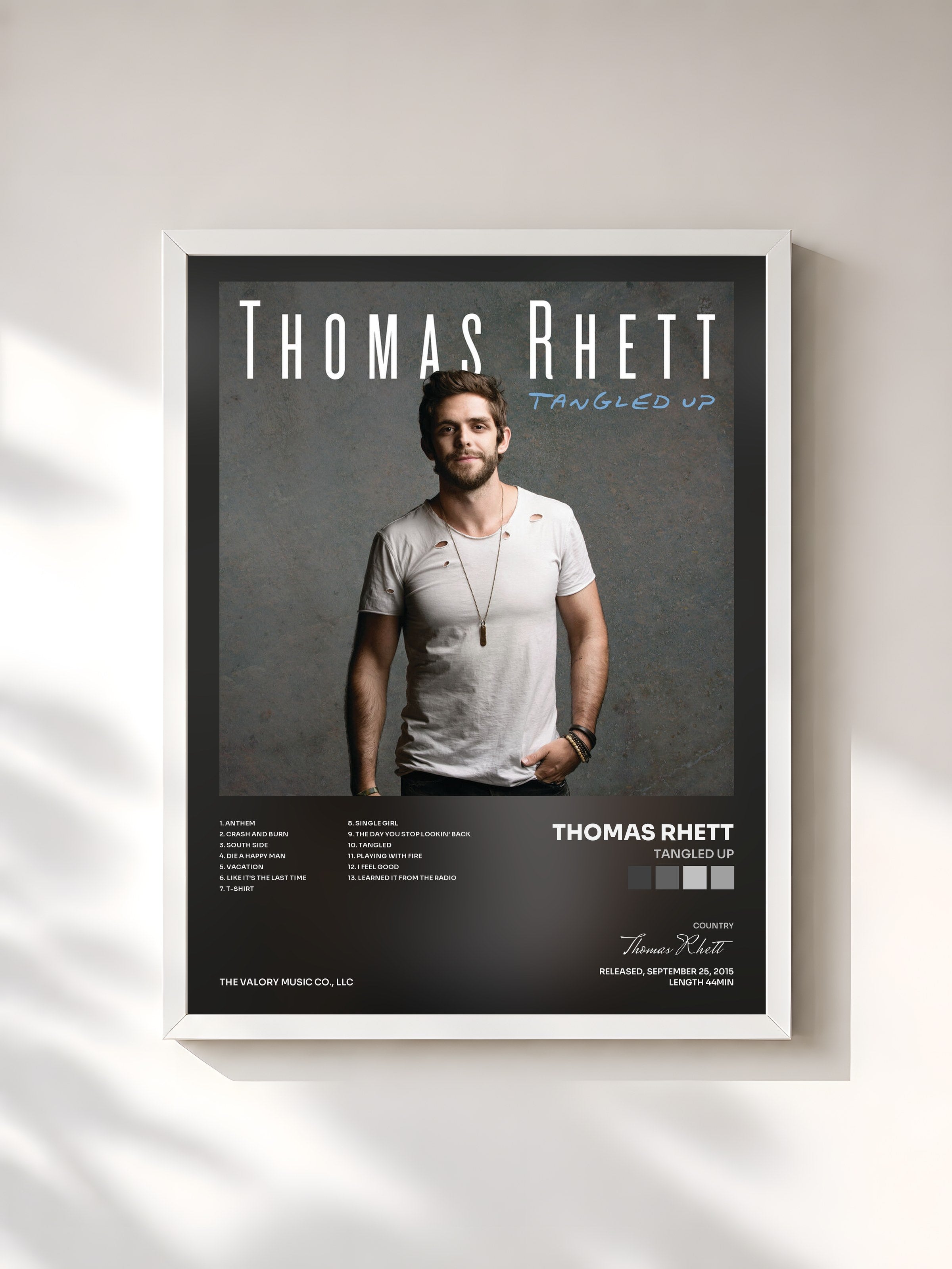 #blanc Tableau de l'album Tangled Up de Thomas Rhett, cadre blanc, imprimé et encadré en France