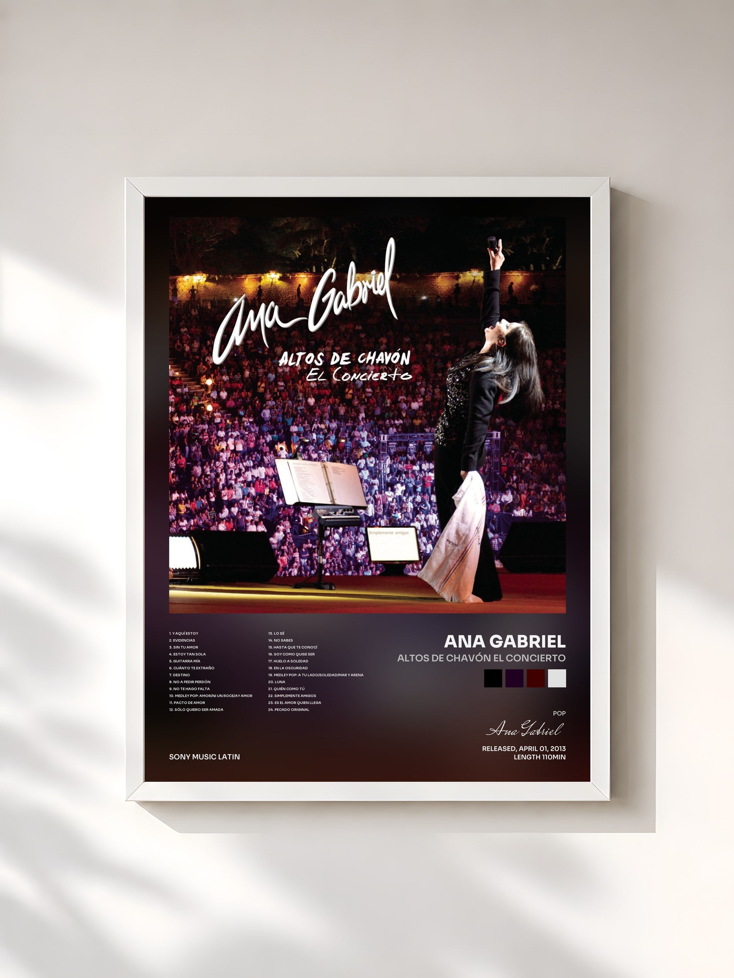 #blanc Tableau de l'album Altos De Chavón El Concierto de Ana Gabriel, cadre blanc, imprimé et encadré en France