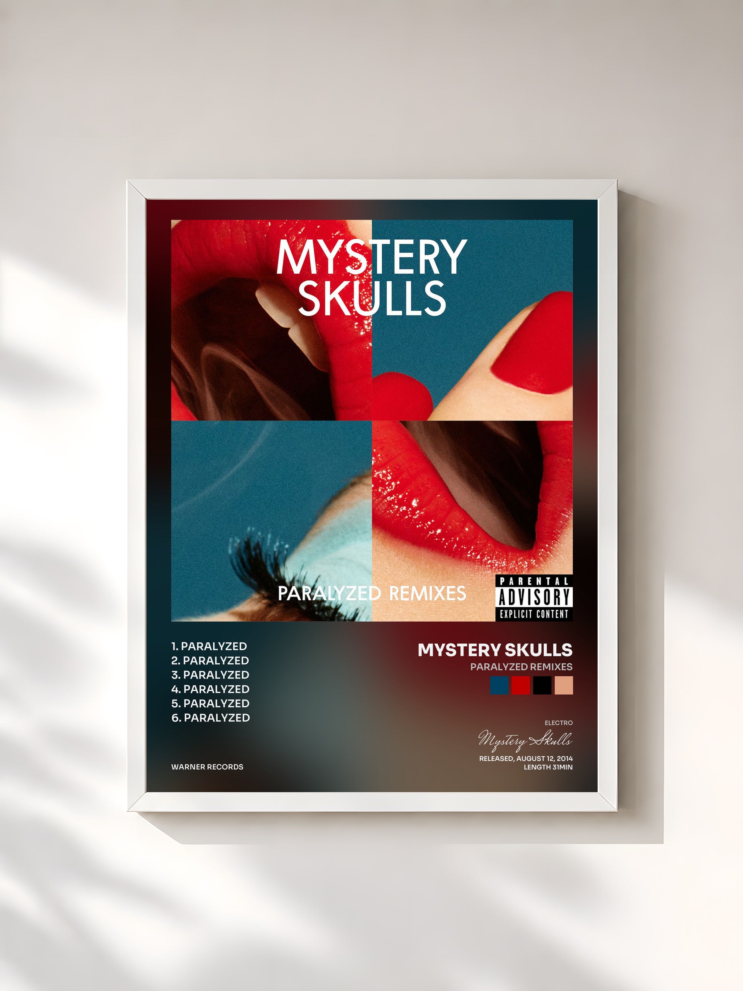 #blanc Tableau de l'album Paralyzed Remixes de Mystery Skulls, cadre blanc, imprimé et encadré en France