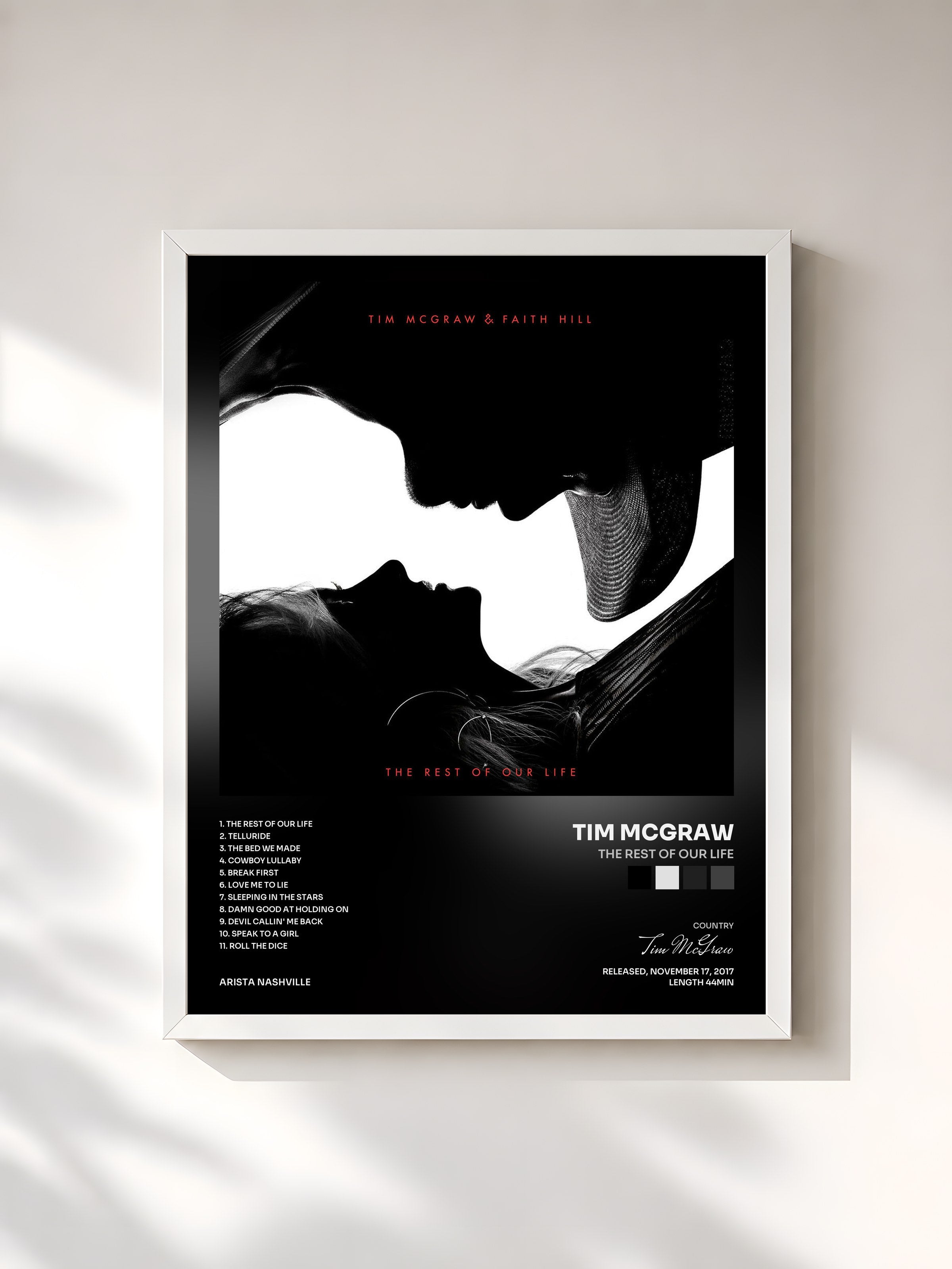 #blanc Tableau de l'album The Rest of Our Life de Tim McGraw, cadre blanc, imprimé et encadré en France