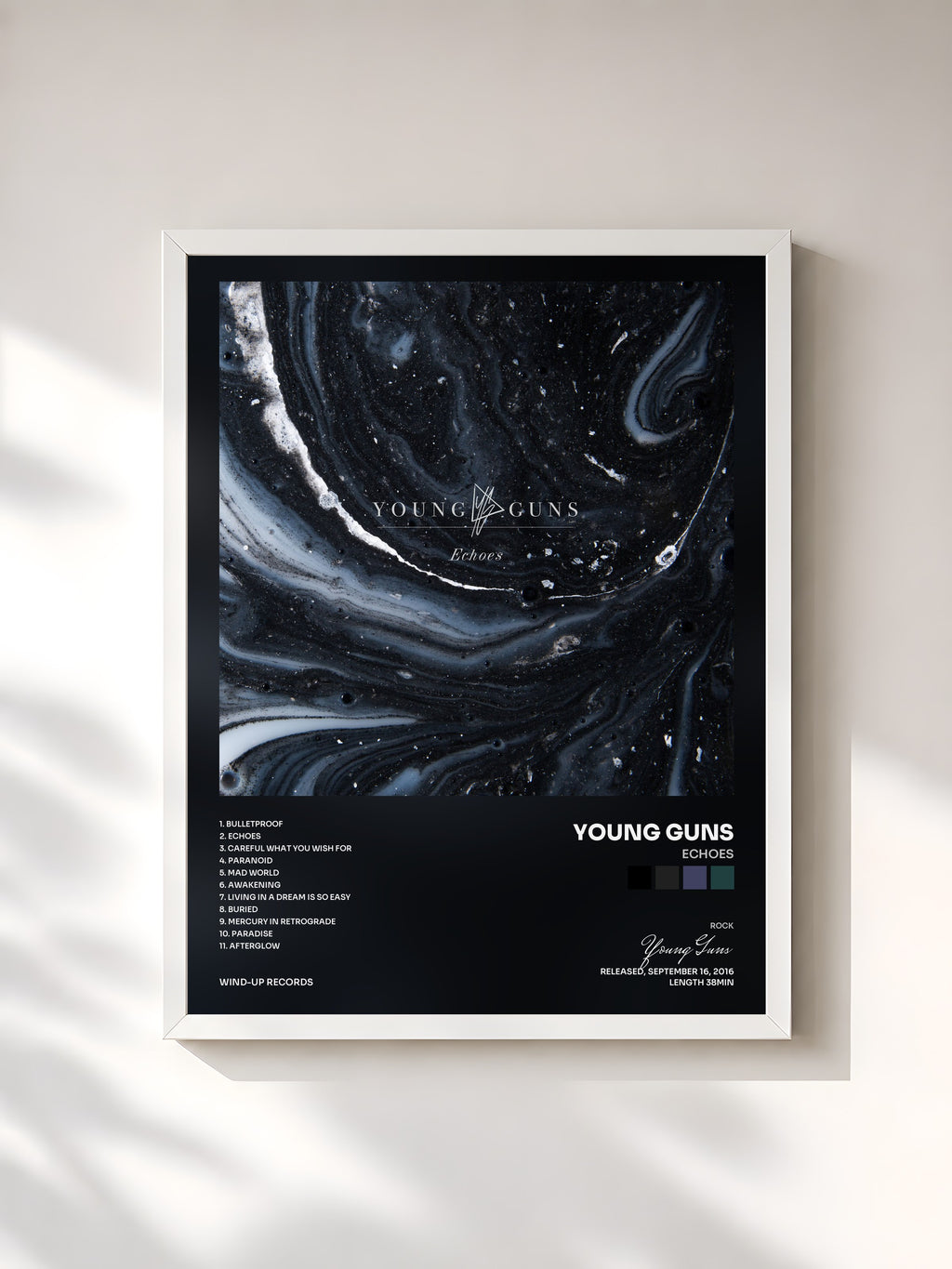 #blanc Echoes by Young Guns as a framed art print, white frame, printed and framed in France