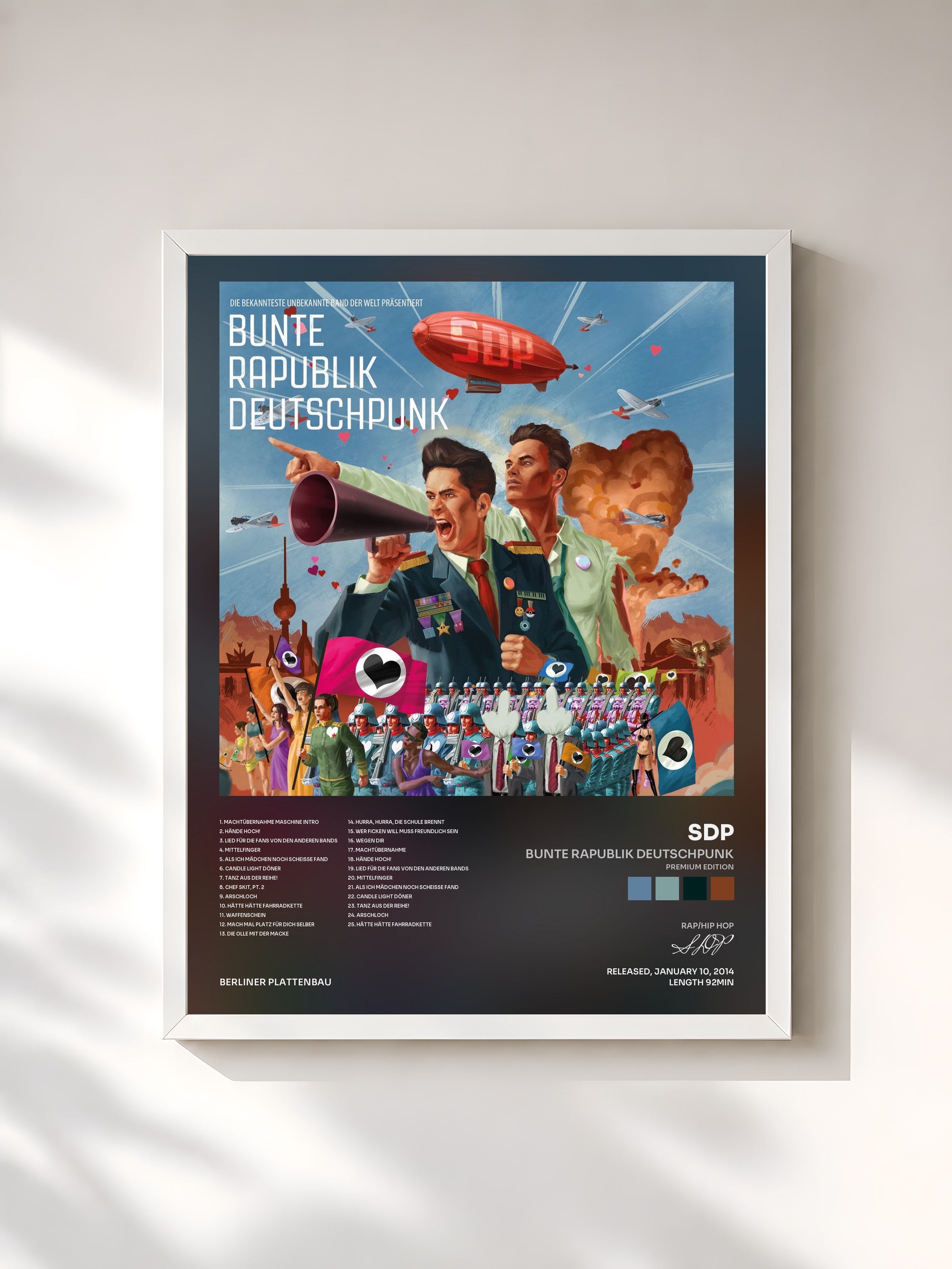 #blanc Tableau de l'album Bunte Rapublik Deutschpunk (Premium Edition) de SDP, cadre blanc, imprimé et encadré en France