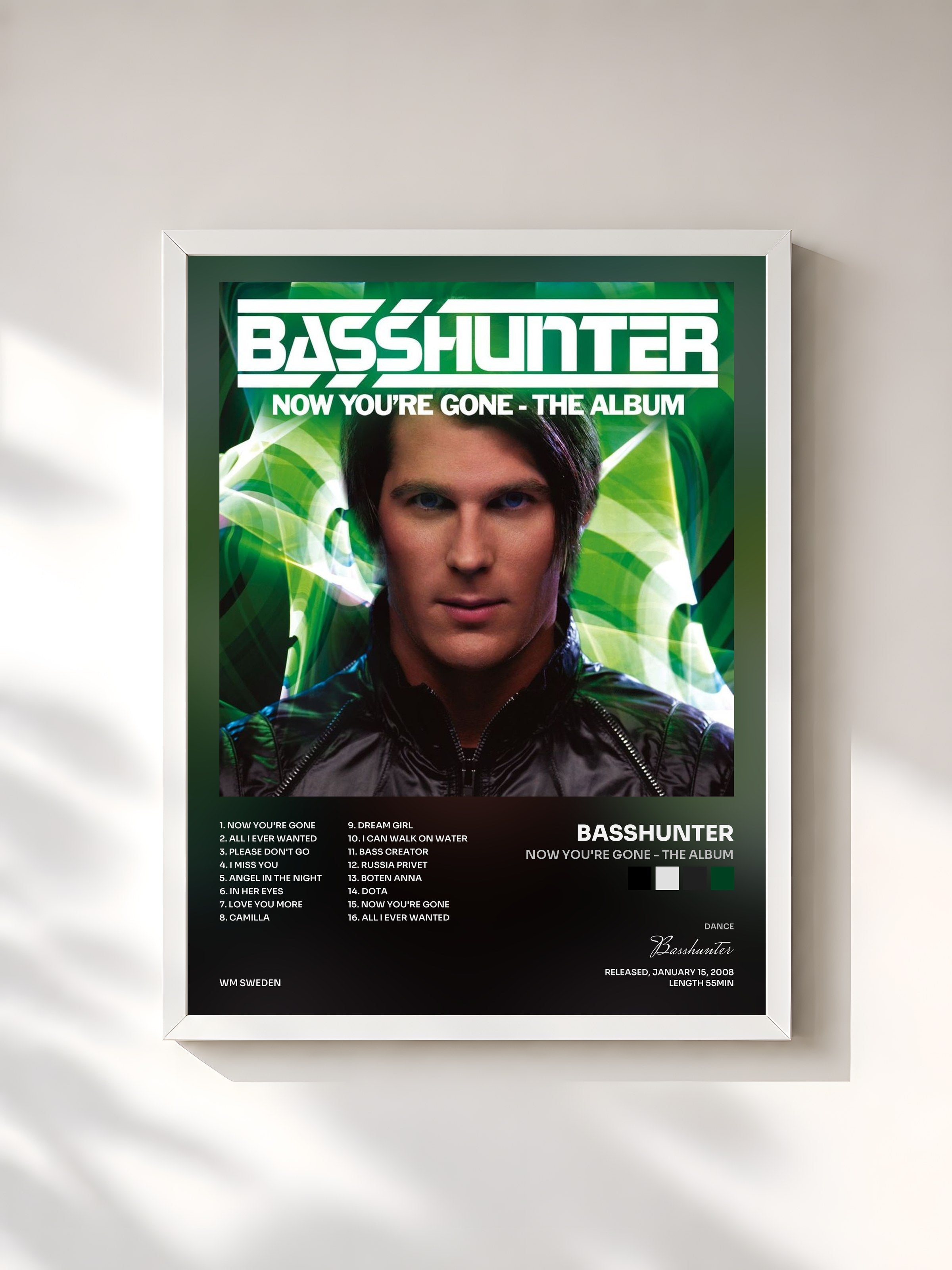 #blanc Tableau de l'album Now You're Gone - The Album de Basshunter, cadre blanc, imprimé et encadré en France