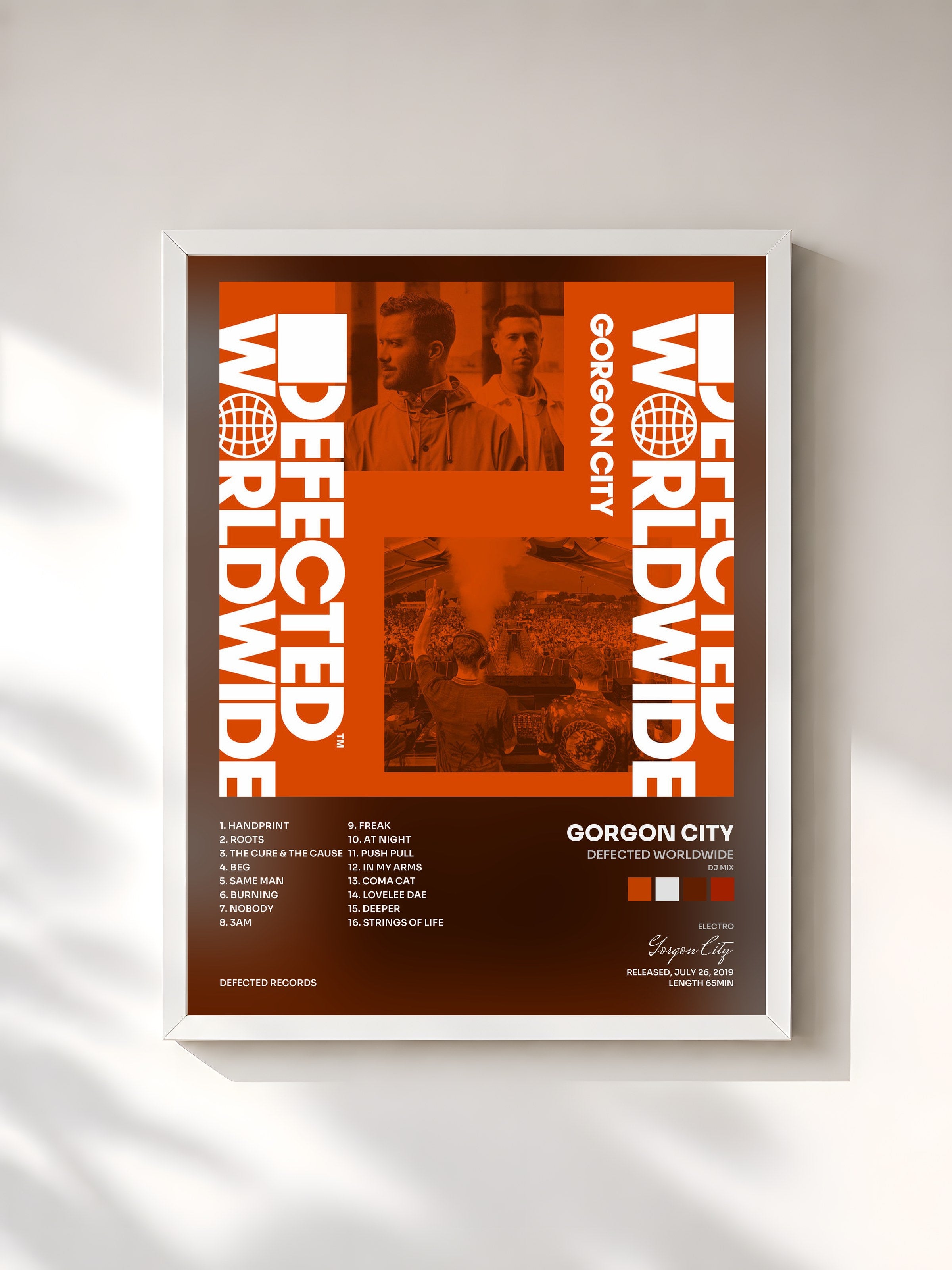 #blanc Tableau de l'album Defected Worldwide (DJ Mix) de Gorgon City, cadre blanc, imprimé et encadré en France