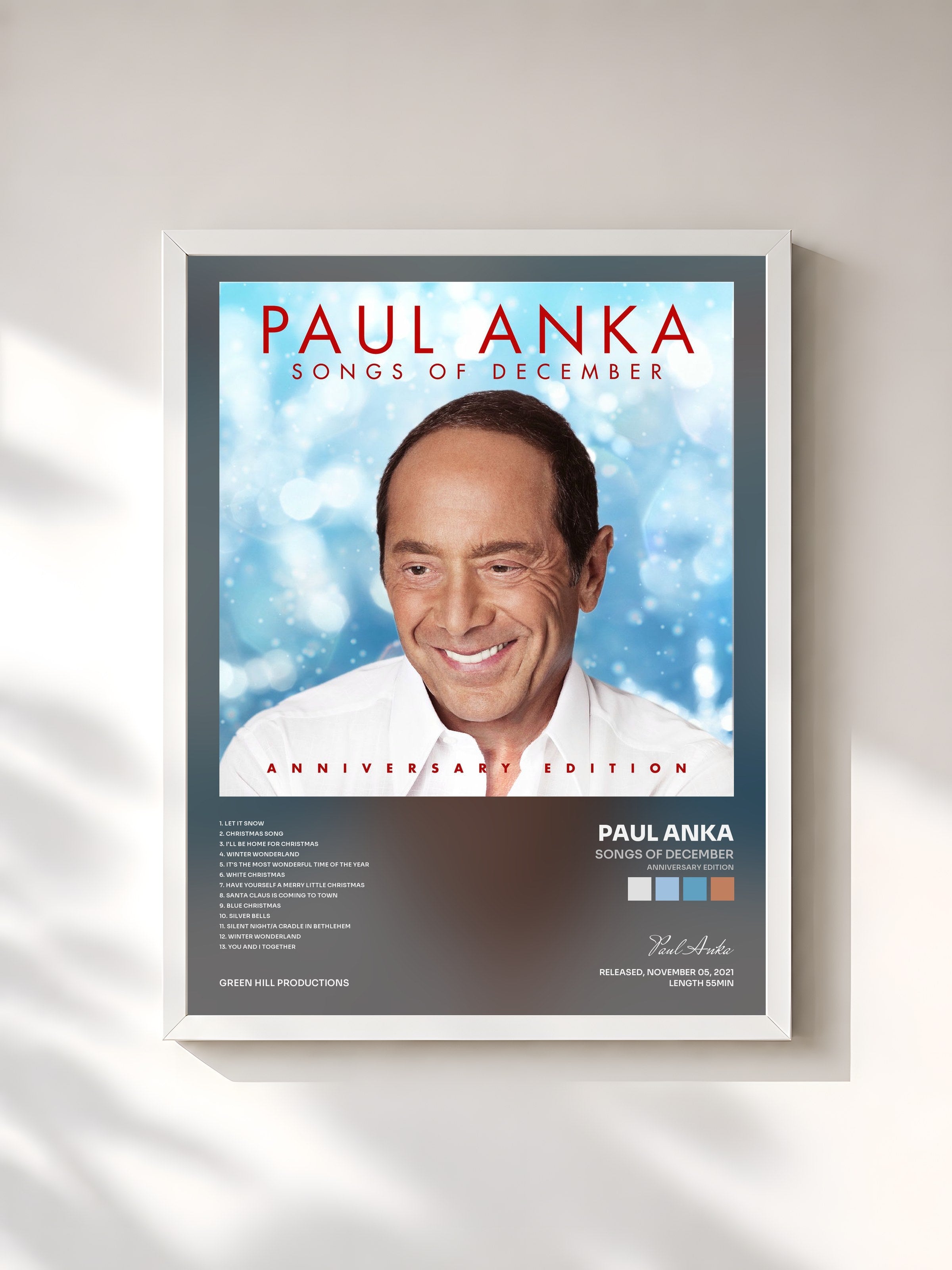 #blanc Tableau de l'album Songs of December (Anniversary Edition) de Paul Anka, cadre blanc, imprimé et encadré en France
