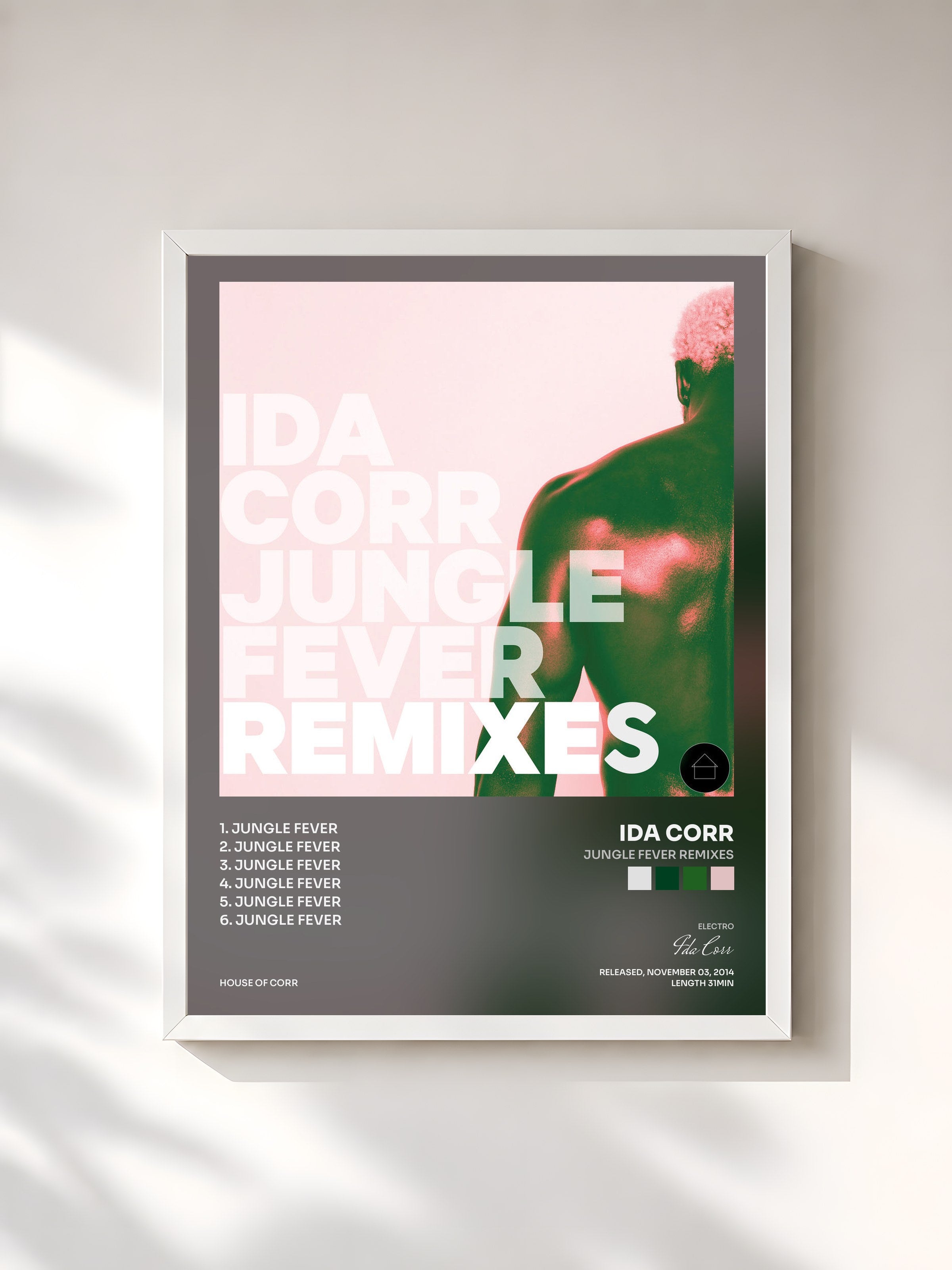 #blanc Tableau de l'album Jungle Fever Remixes de Ida Corr, cadre blanc, imprimé et encadré en France