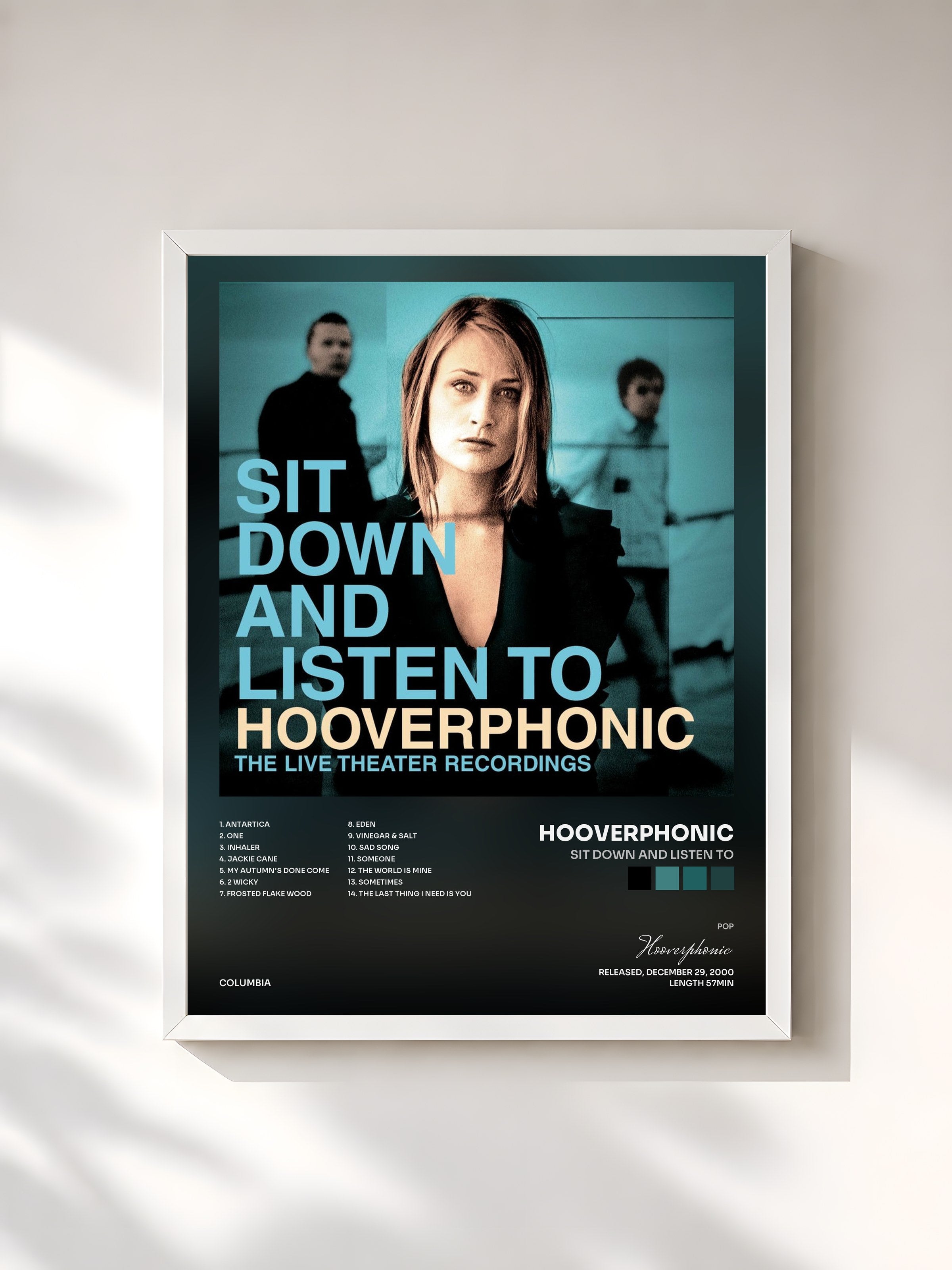 #blanc Tableau de l'album Sit Down And Listen To de Hooverphonic, cadre blanc, imprimé et encadré en France
