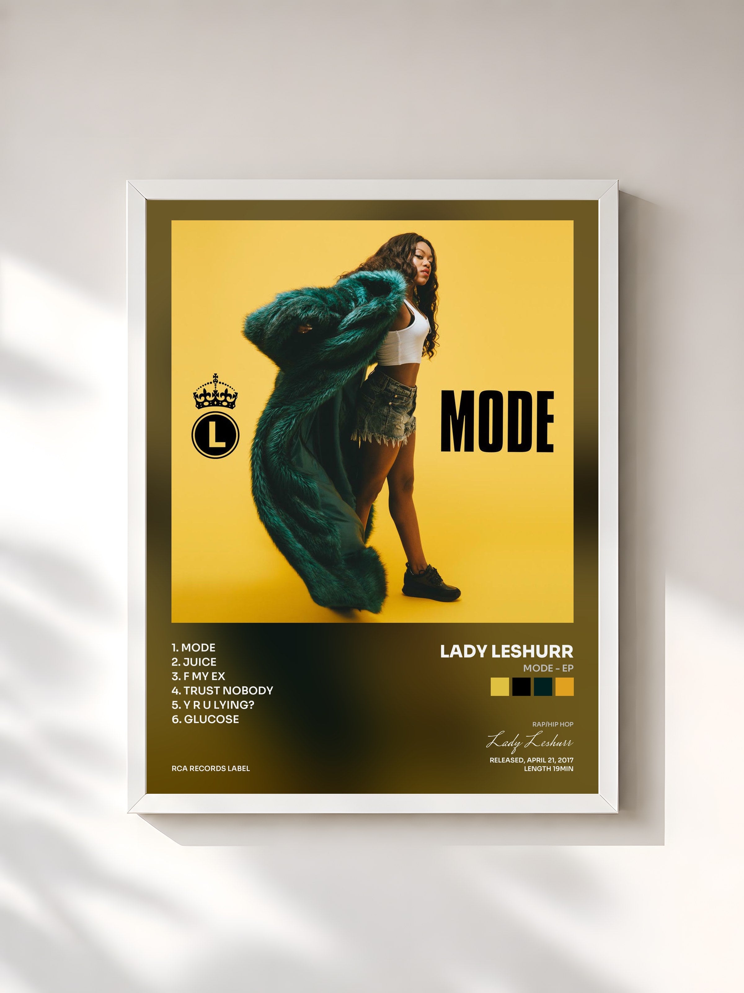 #blanc Tableau de l'album Mode - EP de Lady Leshurr, cadre blanc, imprimé et encadré en France