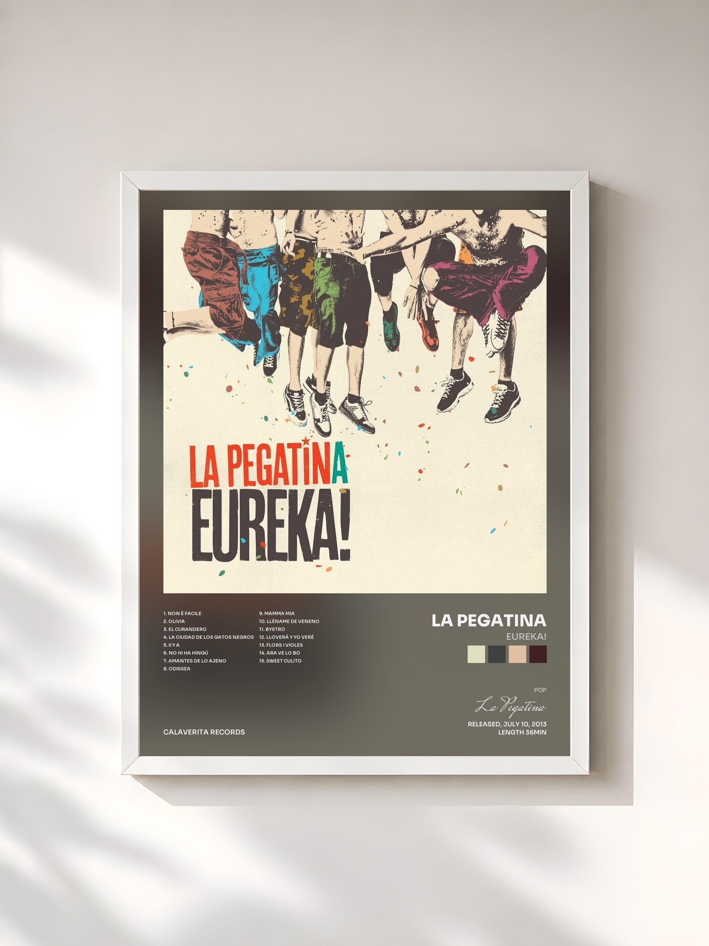 #blanc Tableau de l'album Eureka! de La Pegatina, cadre blanc, imprimé et encadré en France